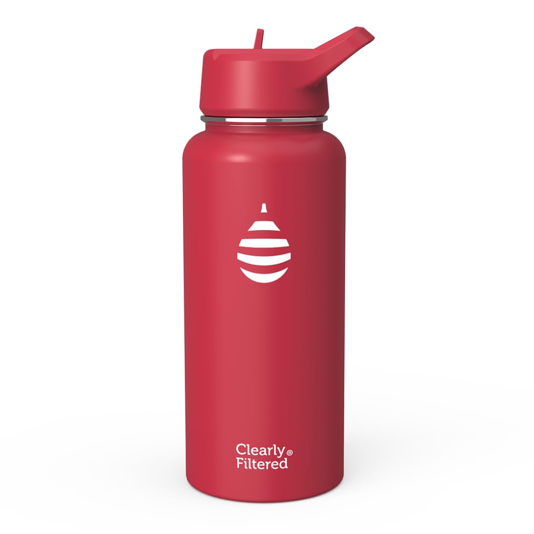 Clearly Filtered Water Bottle | Removes 220+ Contaminants, Double-Wall Insulated Stainless Steel, BPA/BPS Free, Phthalate Free, Filters Flouride Lead Chlorine (32oz, Evergreen)