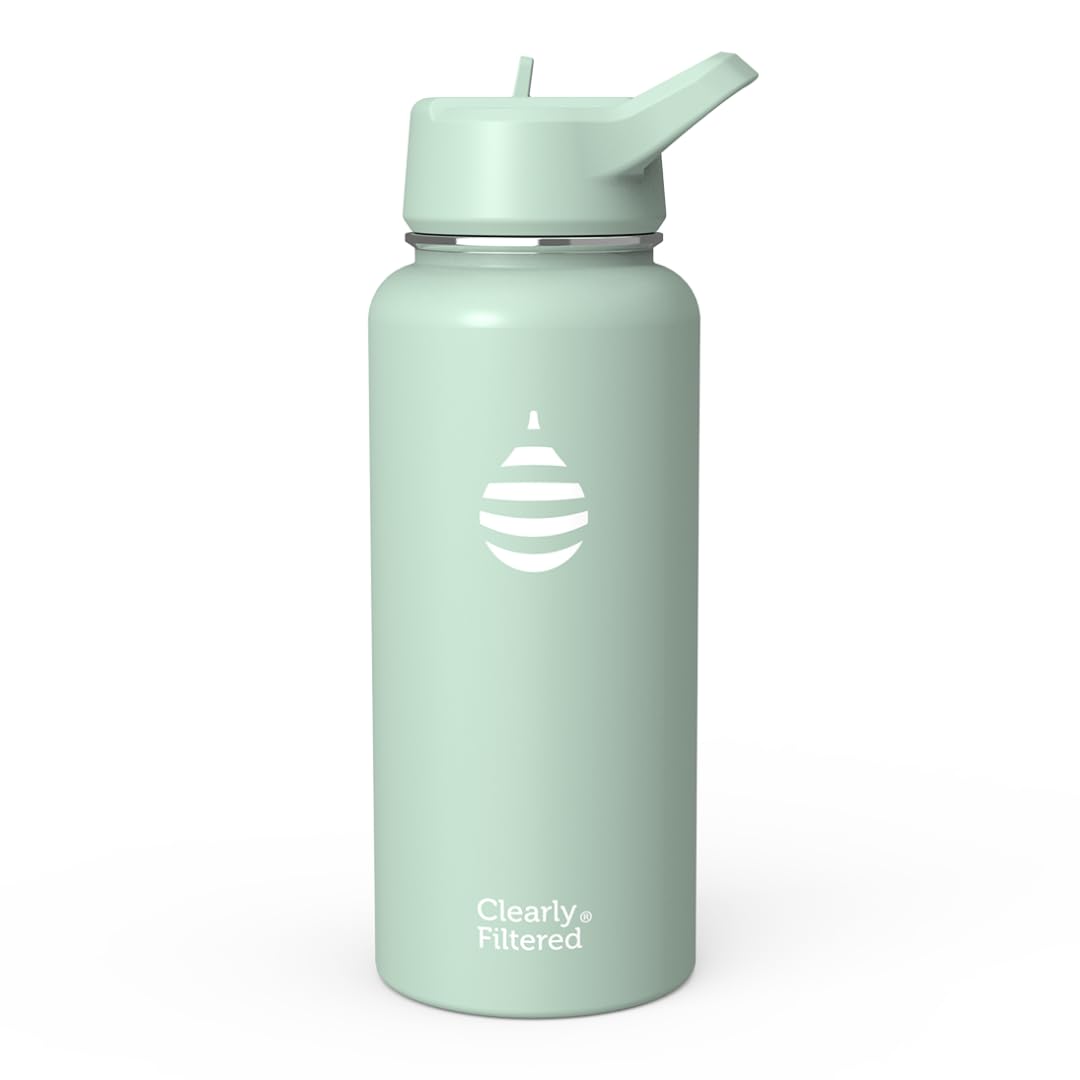 Clearly Filtered Water Bottle | Removes 220+ Contaminants, Double-Wall Insulated Stainless Steel, BPA/BPS Free, Phthalate Free, Filters Flouride Lead Chlorine (32oz, Evergreen)