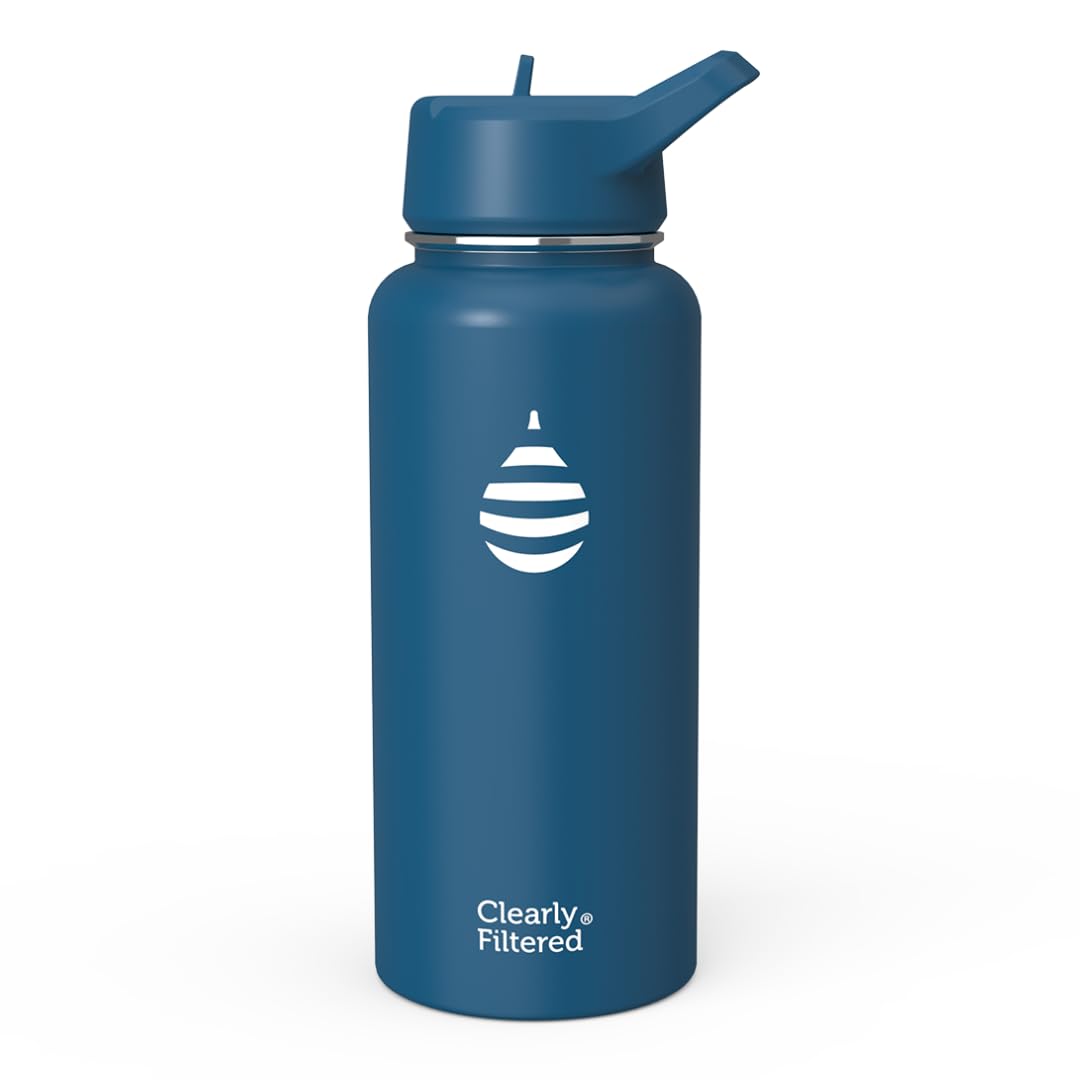 Clearly Filtered Water Bottle | Removes 220+ Contaminants, Double-Wall Insulated Stainless Steel, BPA/BPS Free, Phthalate Free, Filters Flouride Lead Chlorine (32oz, Evergreen)