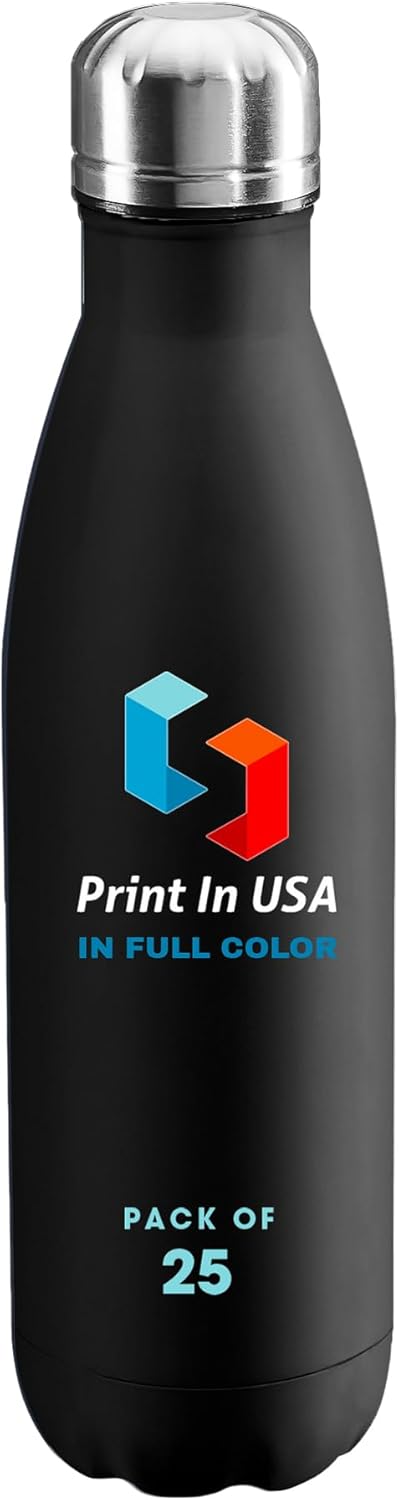 Personalized Custom Print in USA Water Bottles 25Pcs 17oz Stainless Steel Double Wall Insulated Leakproof Cups for Sports Outdoors With Colorful Text Logo