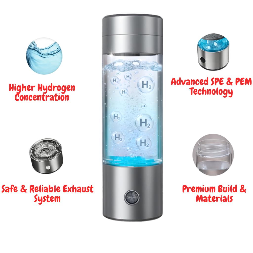 Portable Hydrogen Water Bottle, Ultra-High Concentration Hydrogen Generator for Personal Hydration, Hydrogen Water Bottle for Home & Travel (5000 PPB)