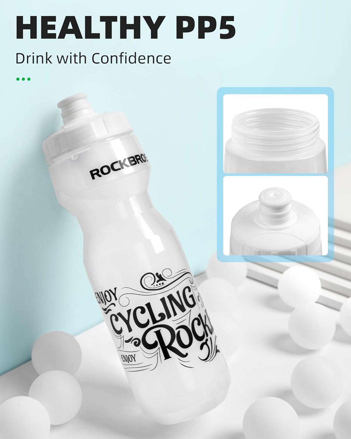 ROCKBROS Cycling Water Bottle, 20-25oz Squeeze Sports Water Bottle, BPA-Free (20oz Black Grey)