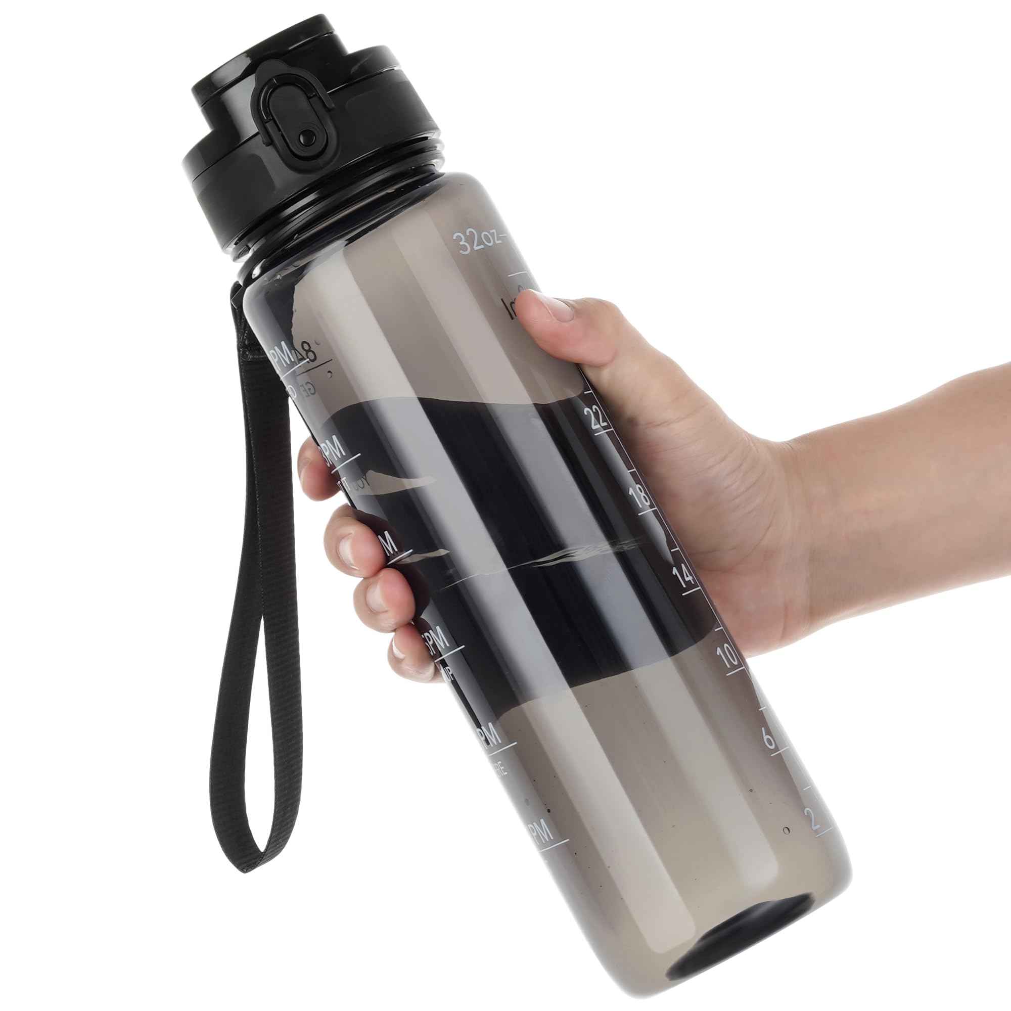 OLDLEY Water Bottle, 32oz Motivational Sports Water Bottle with Time Marker - Times to Drink - Tritan, BPA Free, Wide Mouth Leakproof, Clear (1 Bottle)