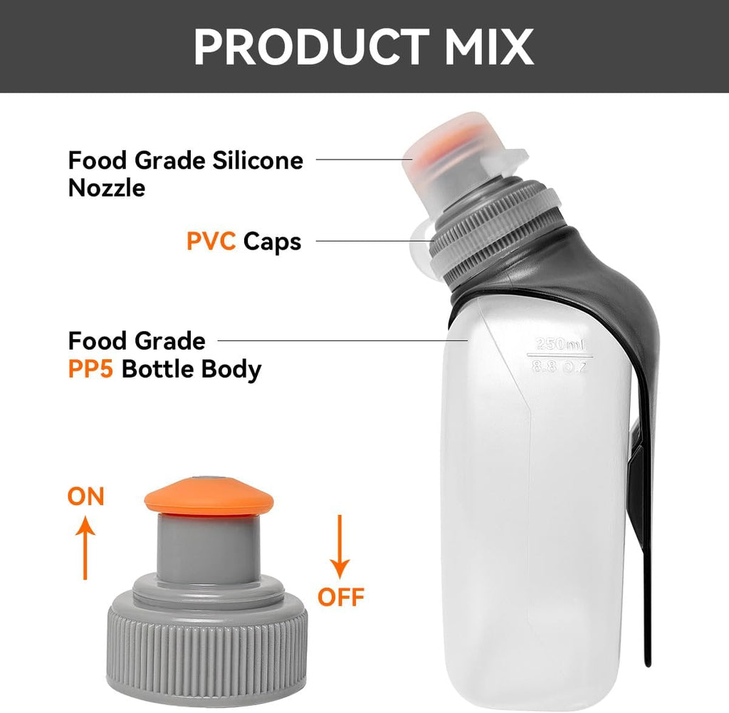 2 Pack BPA Free Water Bottles for the Running Hydration Belt (1 * 175ml & 1 * 250ml)