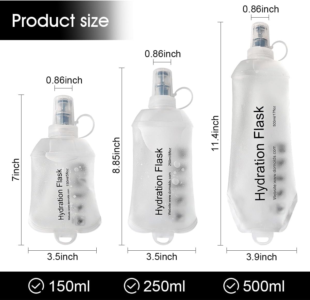WILDREEDS 500ml Soft Flask, TPU Collapsible Soft Water Bottle for Hydration Pack, Running Vest, Folding Water Bottle for Hiking Cycling Climbing-1Pcs, White
