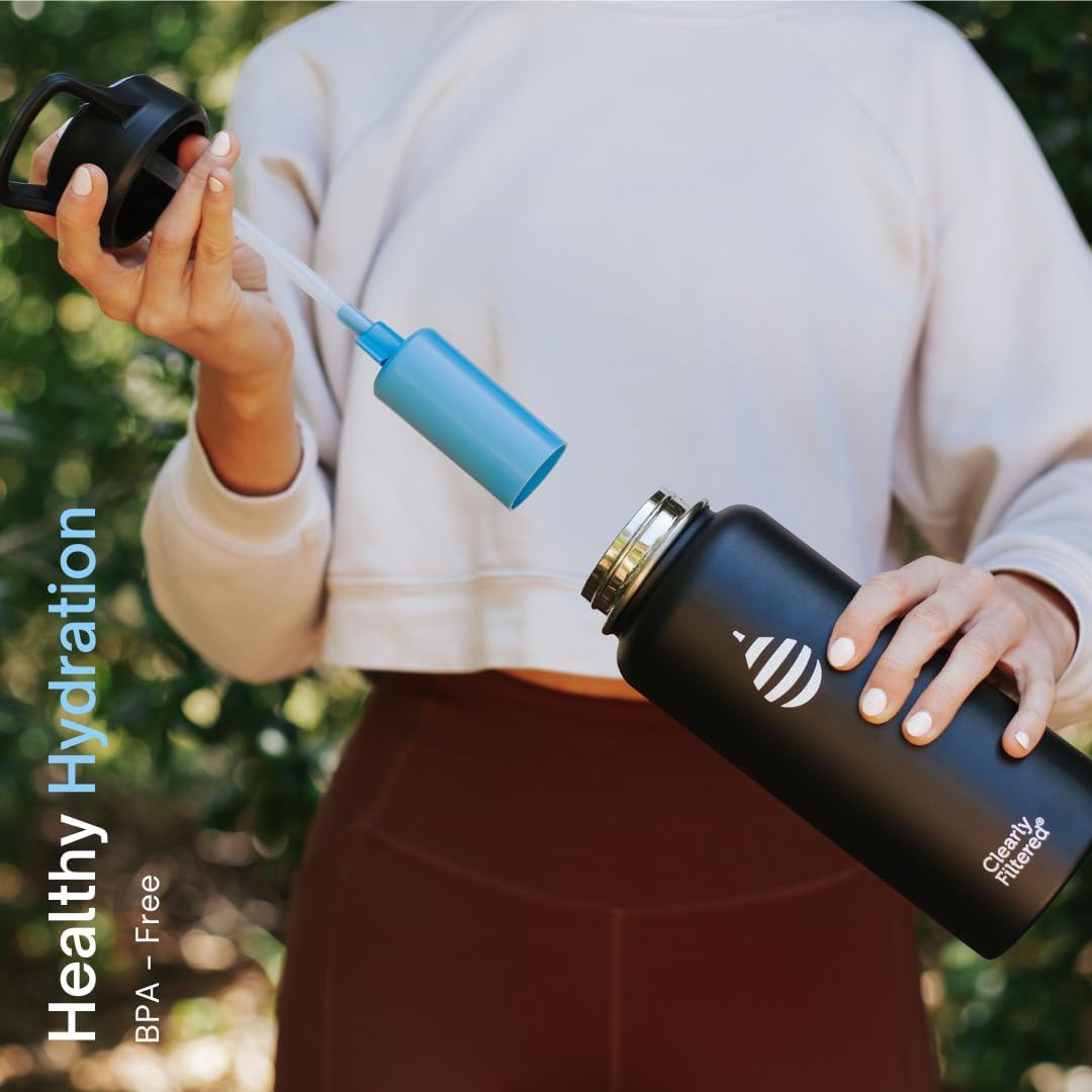 Clearly Filtered Water Bottle | Removes 220+ Contaminants, Double-Wall Insulated Stainless Steel, BPA/BPS Free, Phthalate Free, Filters Flouride Lead Chlorine (32oz, Evergreen)