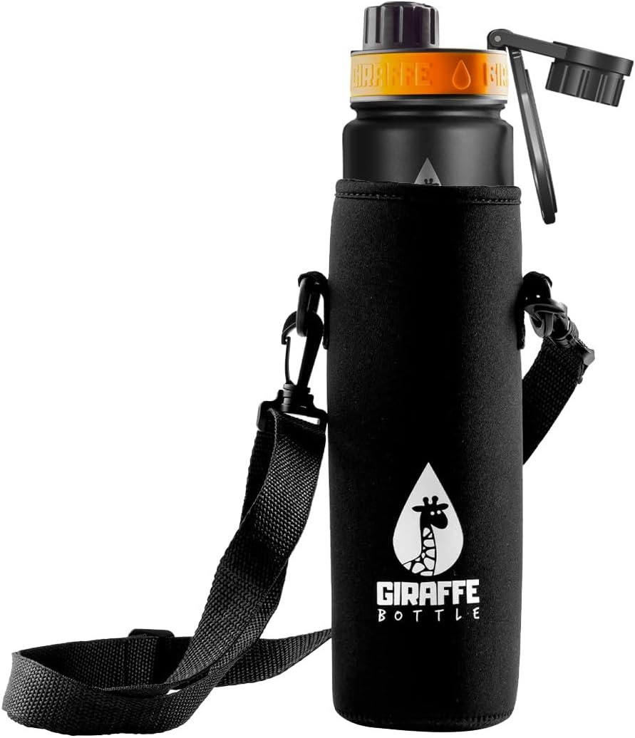 Giraffe Bottle Journey Hydration System, Insulated Stainless Steel Bottle, 36 inch / 91 cm Journey Straw, with Neoprene Bottle Carrier