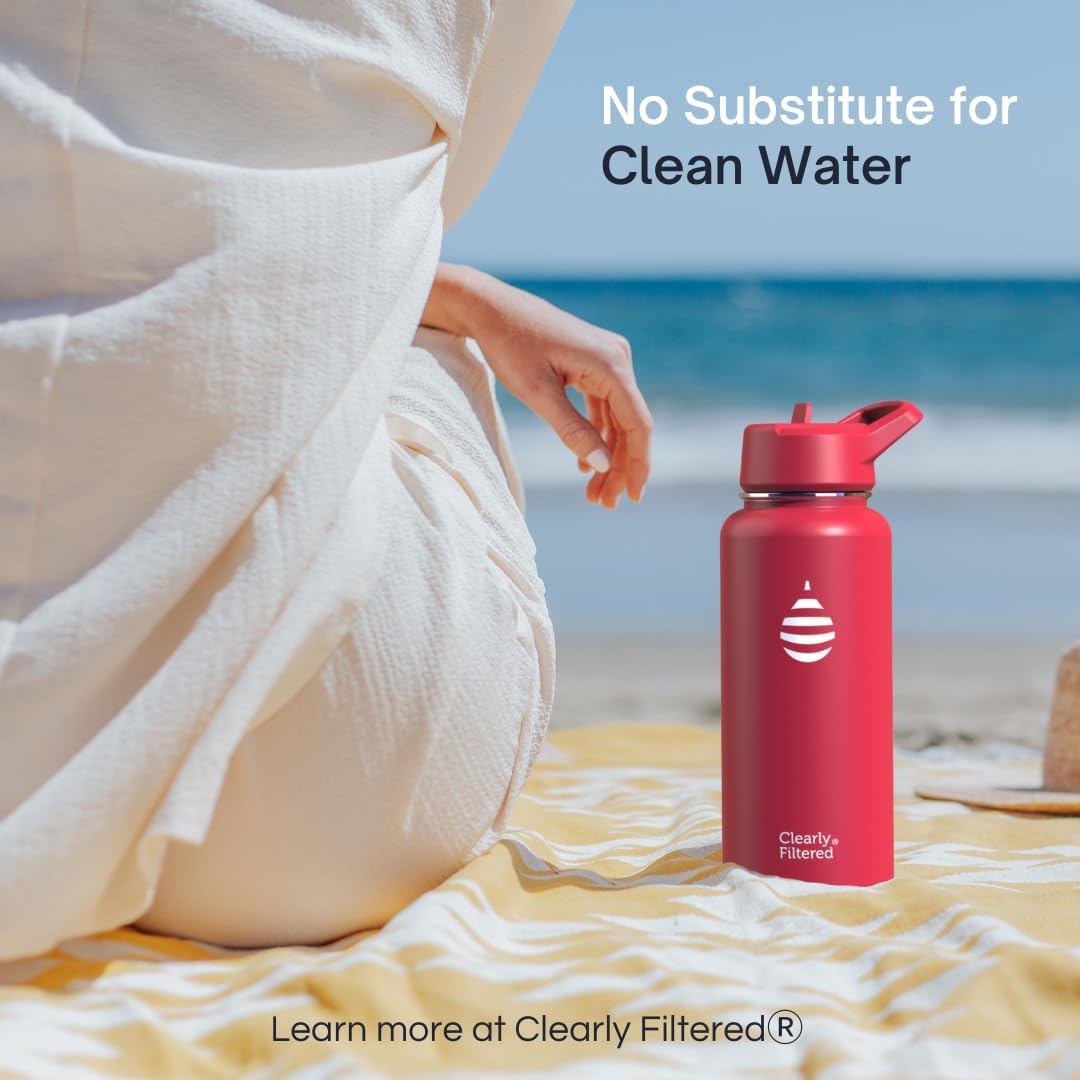 Clearly Filtered Water Bottle | Removes 220+ Contaminants, Double-Wall Insulated Stainless Steel, BPA/BPS Free, Phthalate Free, Filters Flouride Lead Chlorine (32oz, Evergreen)