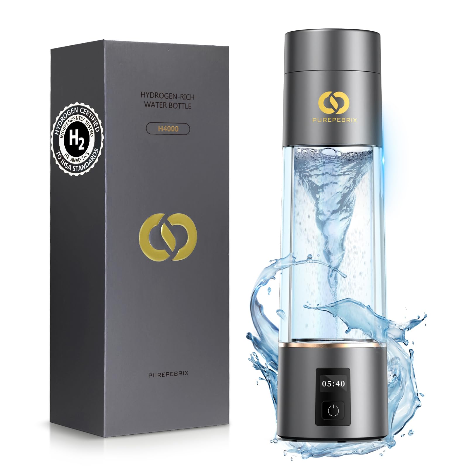 Hydrogen Water Bottle Generator – Up to 6400PPB Pure Hydrogen | IHSA Certified SPE/PEM Tech | Portable Hydrogen Water Bottle for Better Hydration, Recovery & a Thoughtful Wellness Gift