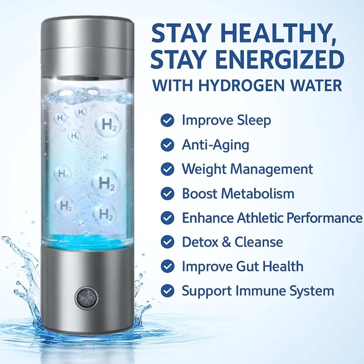 Portable Hydrogen Water Bottle, Ultra-High Concentration Hydrogen Generator for Personal Hydration, Hydrogen Water Bottle for Home & Travel (5000 PPB)