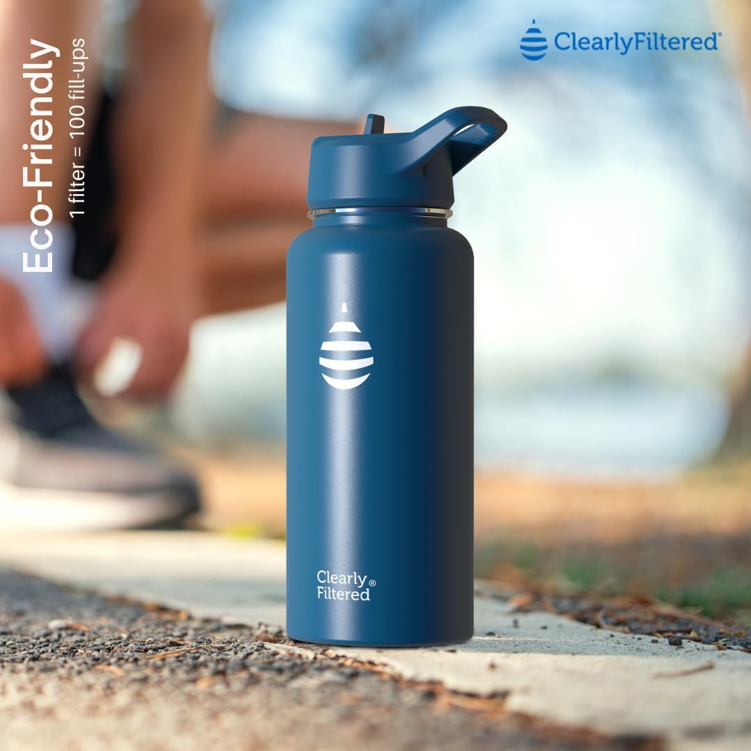 Clearly Filtered Water Bottle | Removes 220+ Contaminants, Double-Wall Insulated Stainless Steel, BPA/BPS Free, Phthalate Free, Filters Flouride Lead Chlorine (32oz, Evergreen)