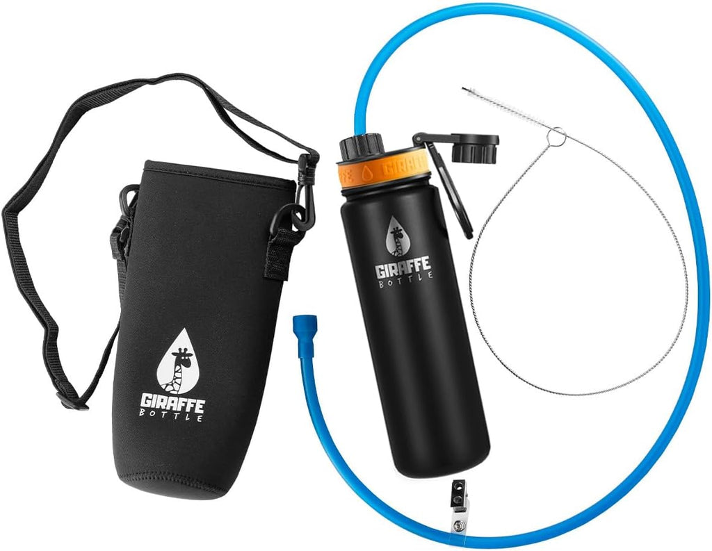 Giraffe Bottle Journey Hydration System, Insulated Stainless Steel Bottle, 36 inch / 91 cm Journey Straw, with Neoprene Bottle Carrier