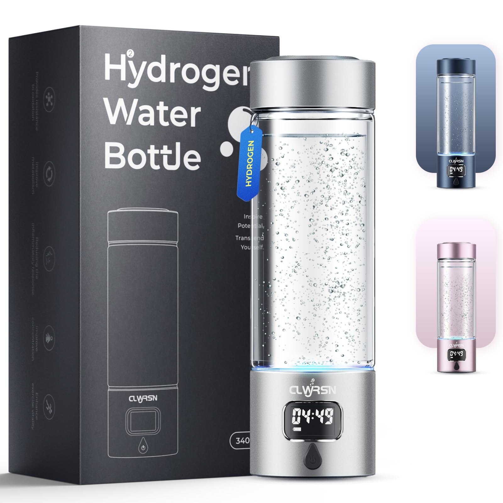 Hydrogen Water Bottle, Portable Glass Hydrogen Water Bottle Generator Machine — SPE/PEM Technology — Athletic Performance & Hydration System — for Gym, Sports, Travel & Outdoor, 11.5Oz (Pink)