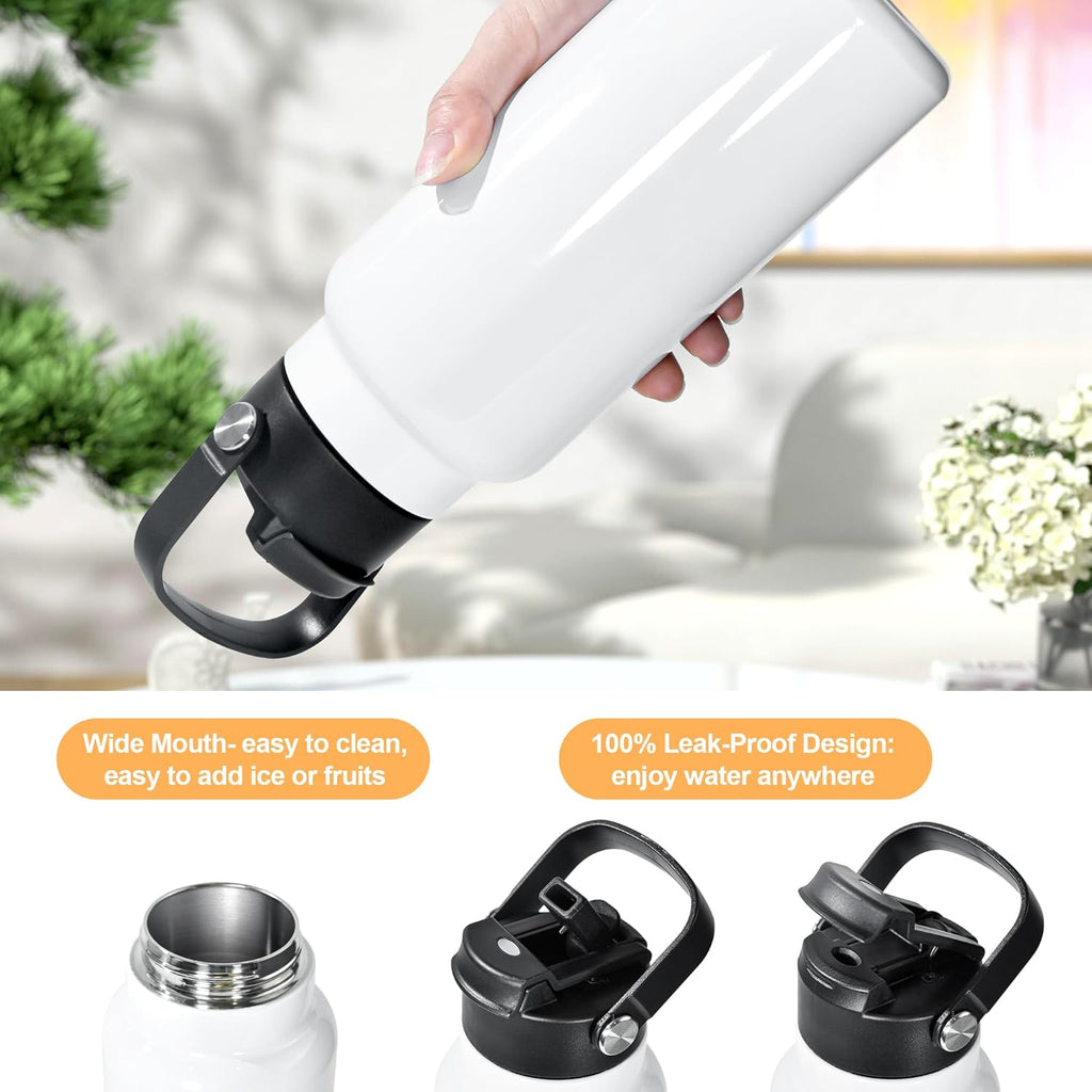 AGH 32 oz Sublimation Water Bottle Blanks, 8 Pack Double Wall Vacuum Flask Stainless Steel Sublimation Tumbler blank Sports Wide Mouth Water Bottle with Straw and Portable Handle