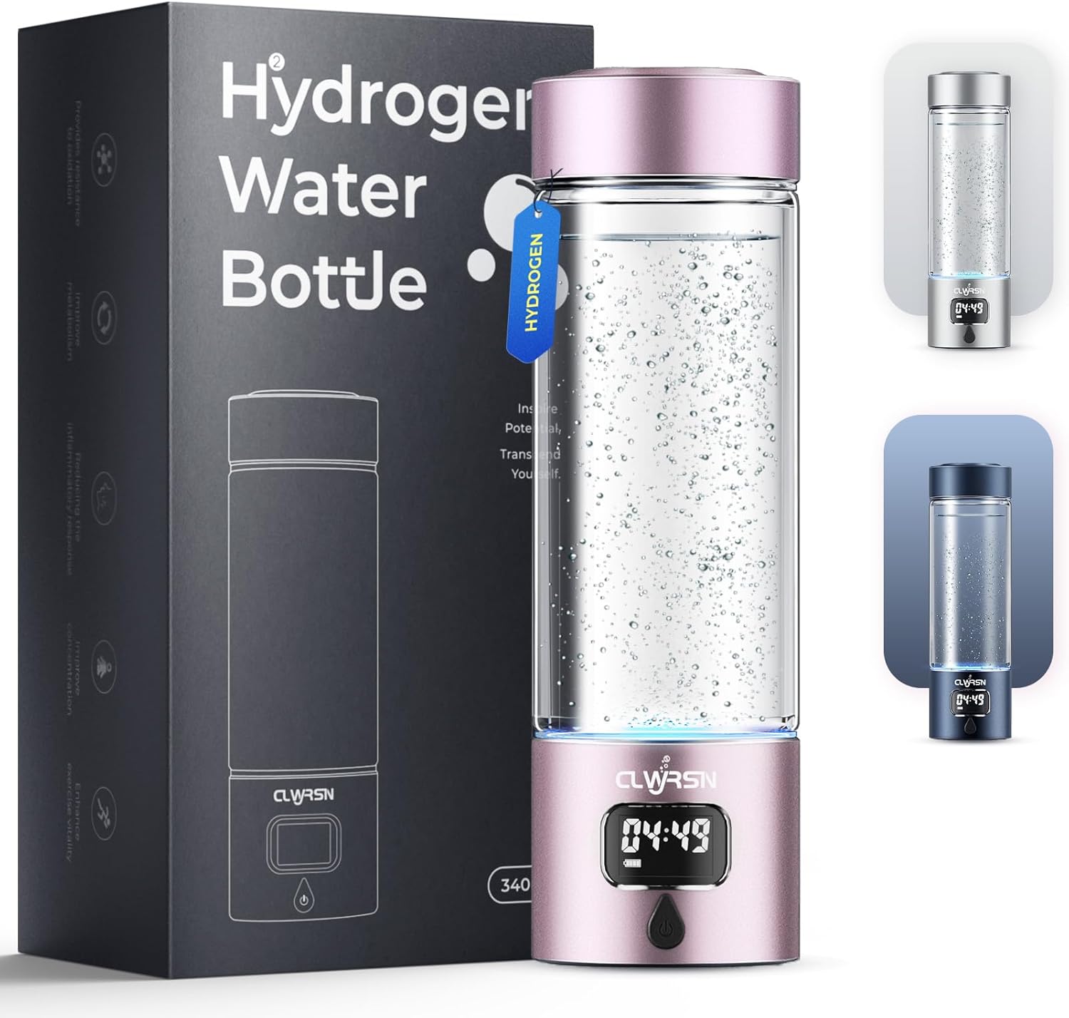 Hydrogen Water Bottle, Portable Glass Hydrogen Water Bottle Generator Machine — SPE/PEM Technology — Athletic Performance & Hydration System — for Gym, Sports, Travel & Outdoor, 11.5Oz (Pink)