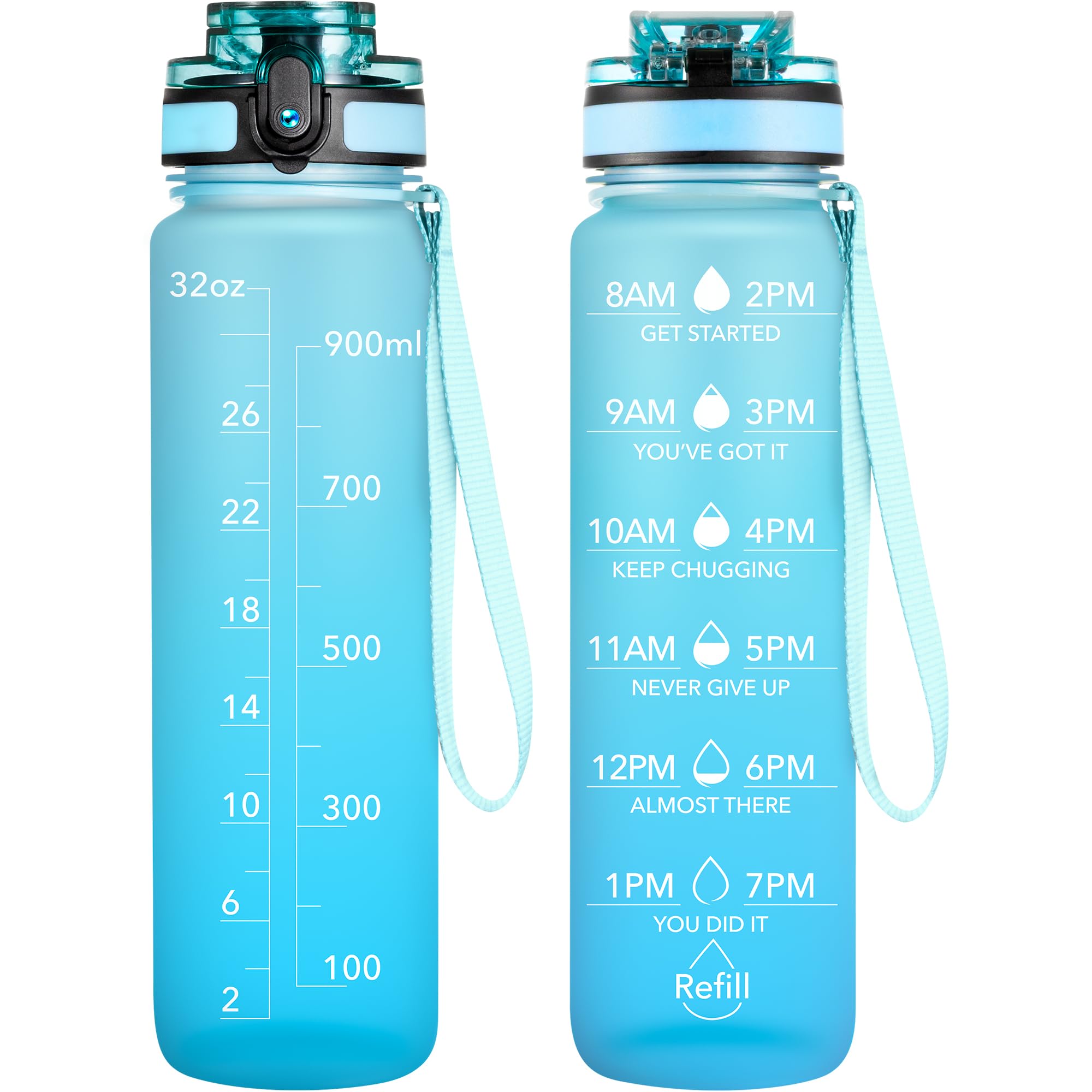 OLDLEY Water Bottle, 32oz Motivational Sports Water Bottle with Time Marker - Times to Drink - Tritan, BPA Free, Wide Mouth Leakproof, Clear (1 Bottle)