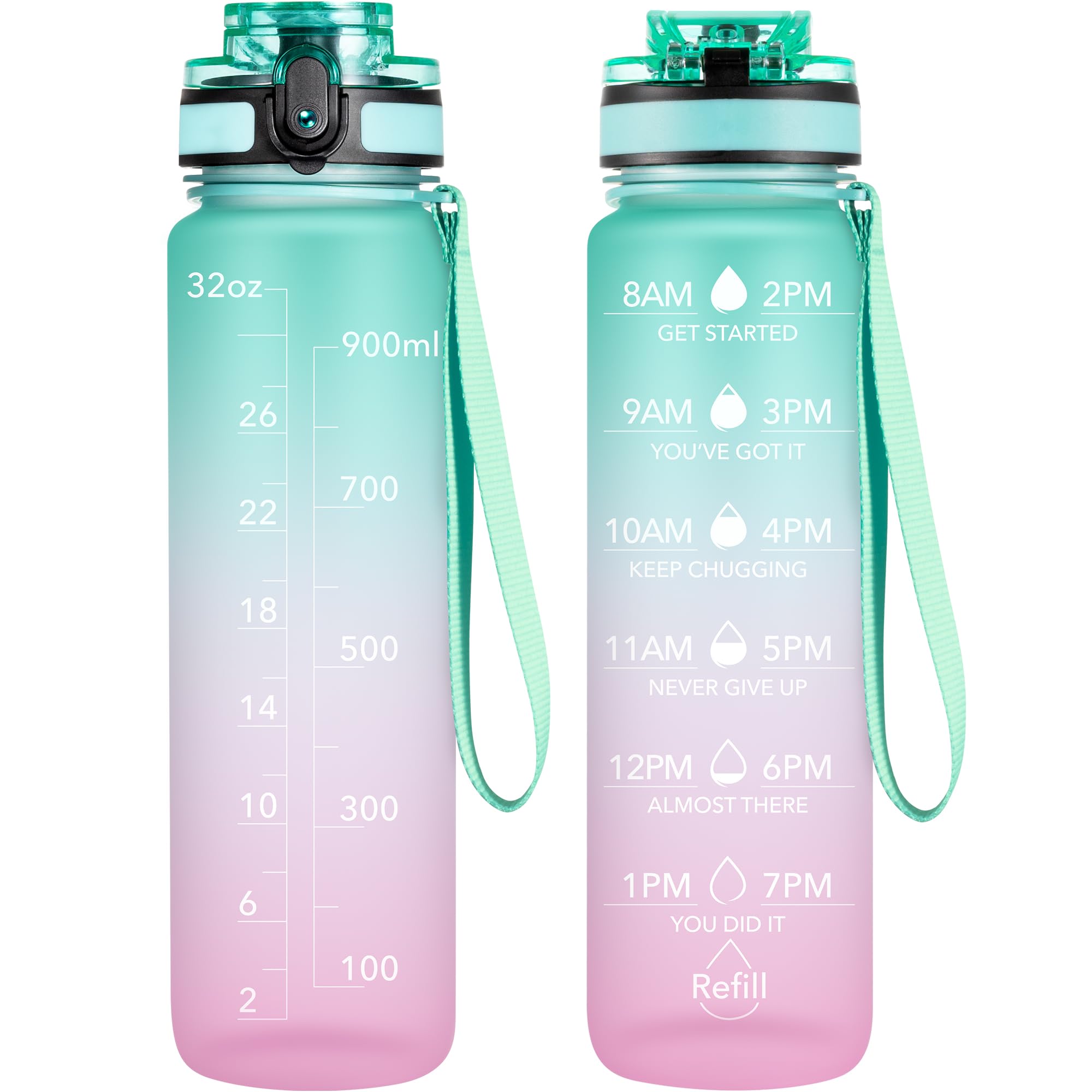 OLDLEY Water Bottle, 32oz Motivational Sports Water Bottle with Time Marker - Times to Drink - Tritan, BPA Free, Wide Mouth Leakproof, Clear (1 Bottle)