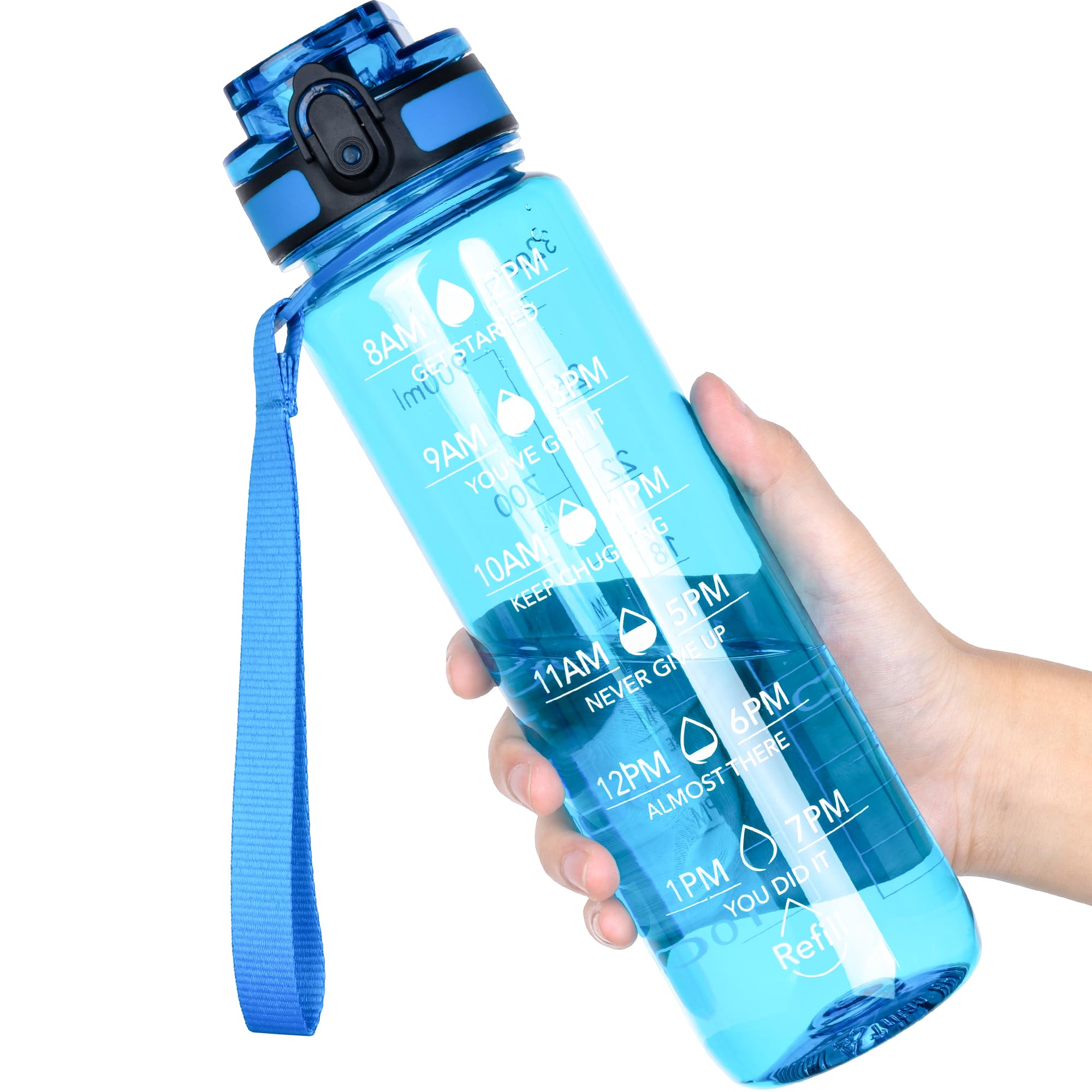 OLDLEY Water Bottle, 32oz Motivational Sports Water Bottle with Time Marker - Times to Drink - Tritan, BPA Free, Wide Mouth Leakproof, Clear (1 Bottle)