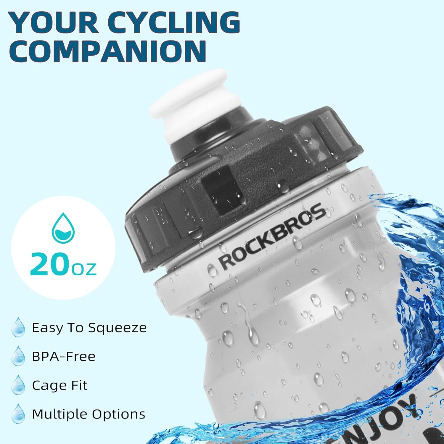 ROCKBROS Cycling Water Bottle, 20-25oz Cycling Bottle,Without BPA and BPS