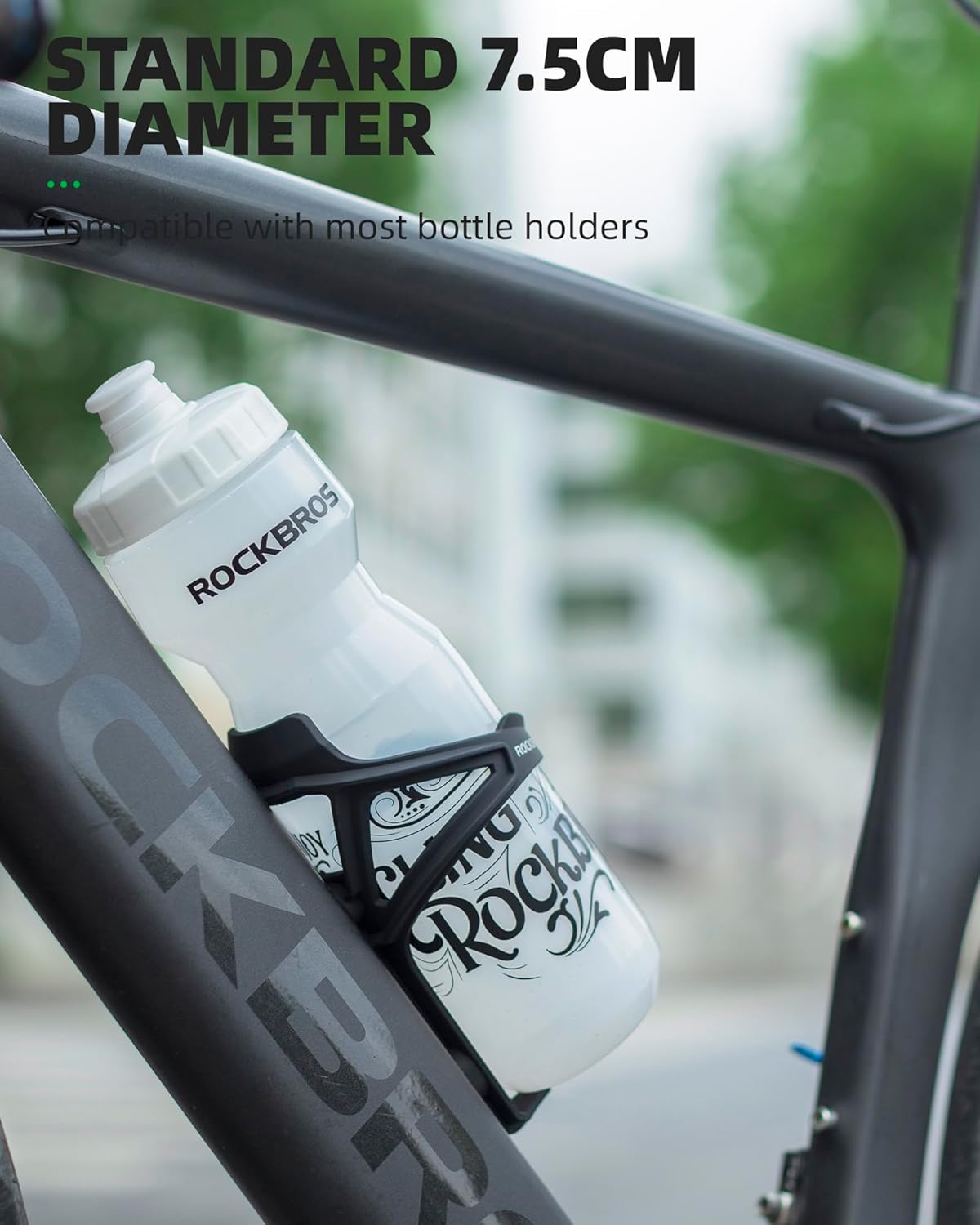 ROCKBROS Cycling Water Bottle, 20-25oz Squeeze Sports Water Bottle, BPA-Free (20oz Black Grey)
