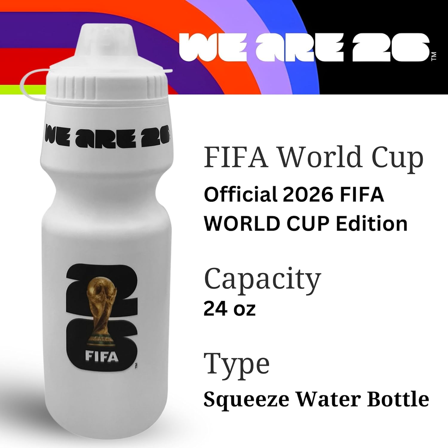 Official 2026 FIFA World Cup 24oz Refillable Squeeze Water Bottle - BPA-Free, Reusable, Dishwasher Safe with Pull-Top Cap - Designed for Everyday Use - From Sporting Games & Bike Rides, School, Work