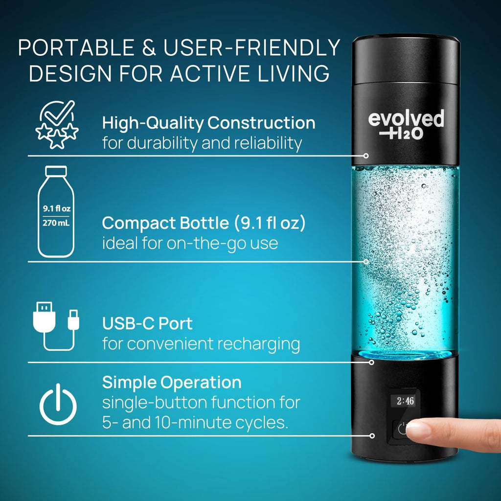 Certified Hydrogen Water Bottle Generator I 6200 PPB Portable Ionizer I SPE PEM Electrolysis I Rechargeable I BPA-Free I Enhance Hydration & Wellness I 270ml (Black)