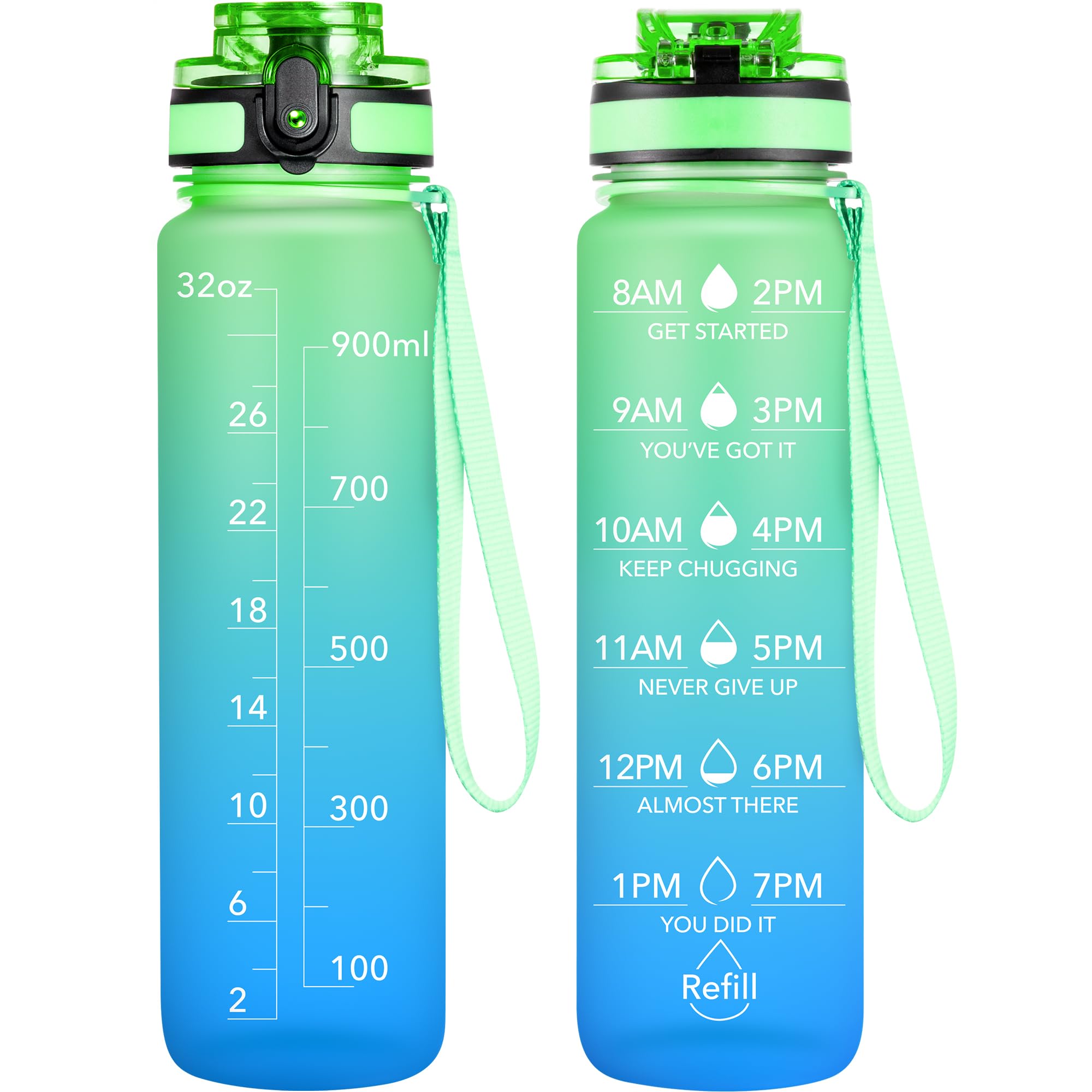 OLDLEY Water Bottle, 32oz Motivational Sports Water Bottle with Time Marker - Times to Drink - Tritan, BPA Free, Wide Mouth Leakproof, Clear (1 Bottle)