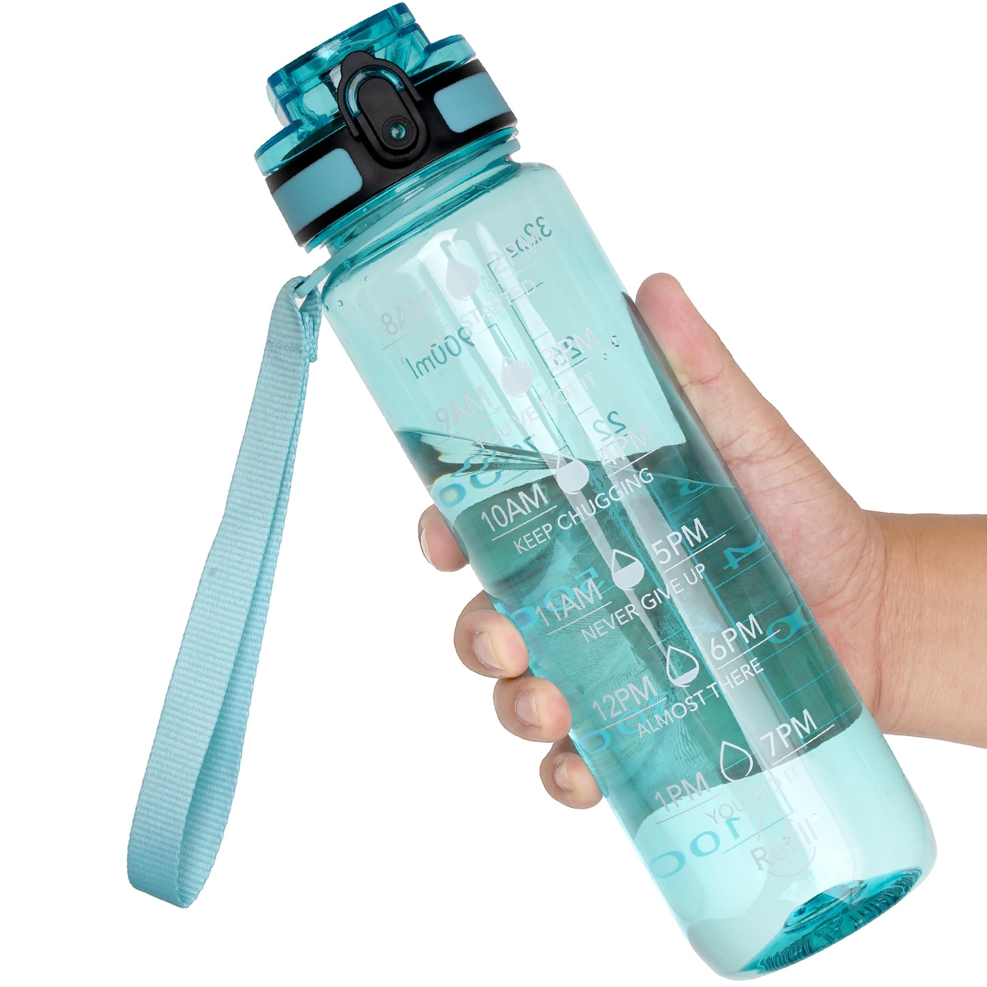 OLDLEY Water Bottle, 32oz Motivational Sports Water Bottle with Time Marker - Times to Drink - Tritan, BPA Free, Wide Mouth Leakproof, Clear (1 Bottle)