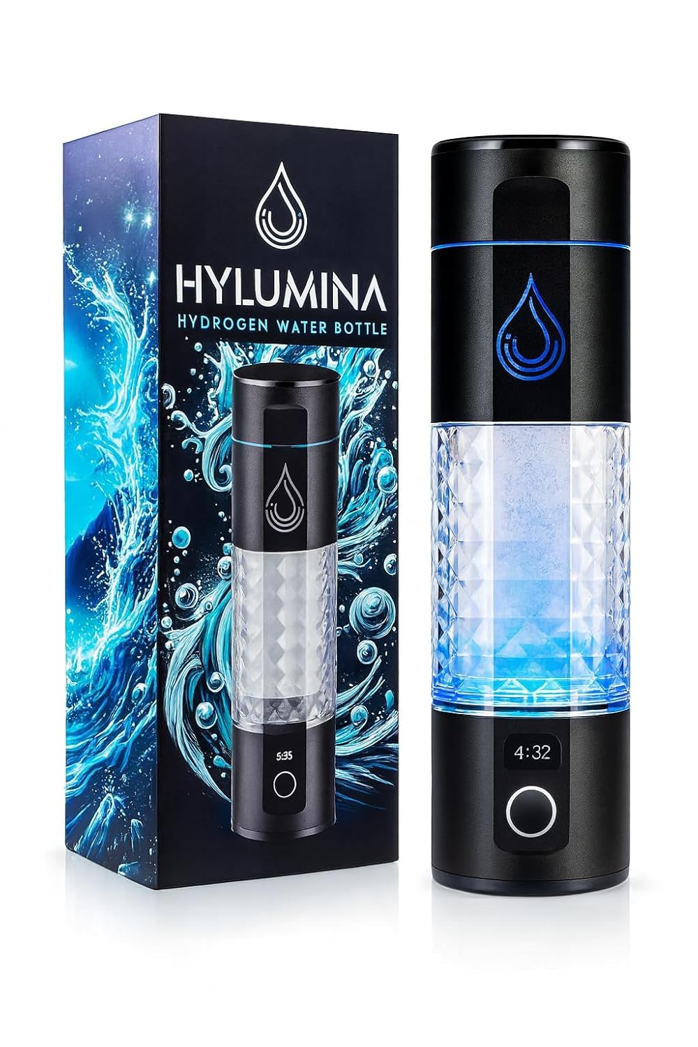 Hydrogen Water Bottle Generator - Up to 6400ppb of Hydrogenated Water Per Cycle - SPE/PEM Tech - 9.5OZ Food Grade ABS Hydrogen Water Generator - Gift Bottles for Family, Athletes, Travel