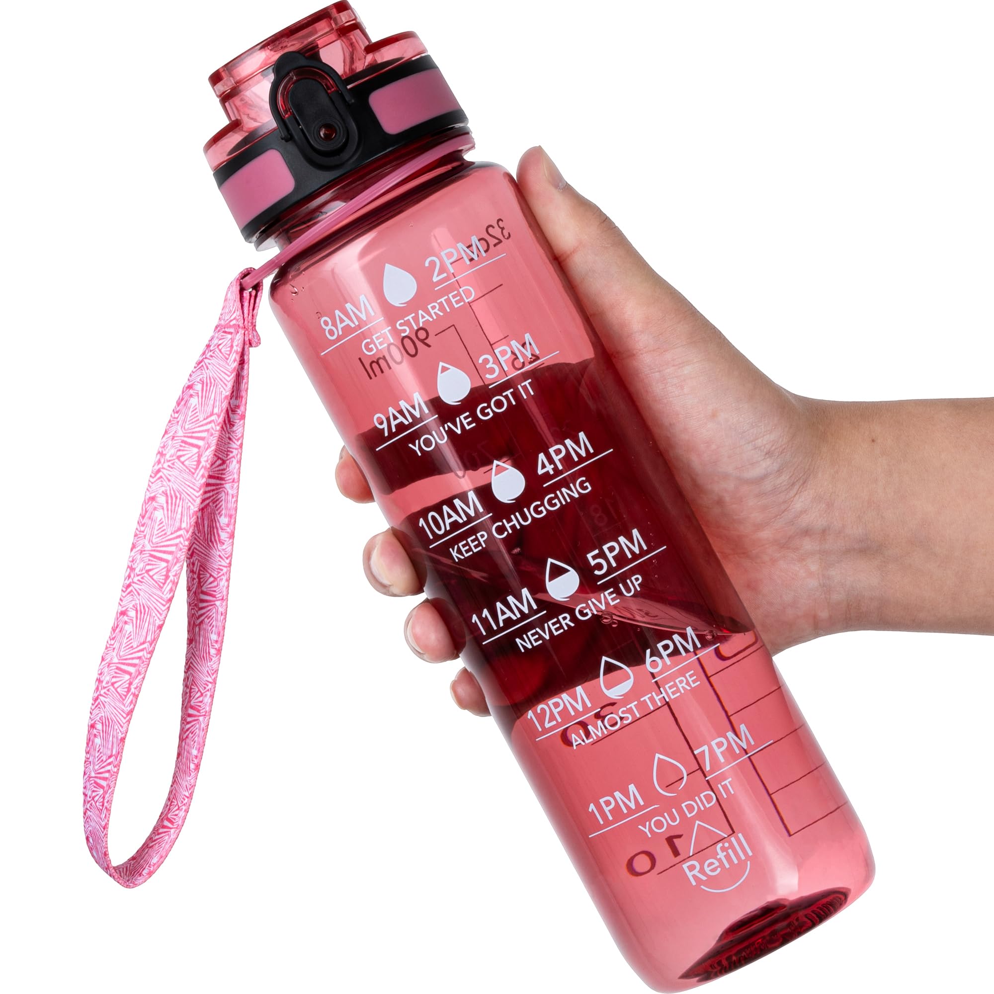 OLDLEY Water Bottle, 32oz Motivational Sports Water Bottle with Time Marker - Times to Drink - Tritan, BPA Free, Wide Mouth Leakproof, Clear (1 Bottle)