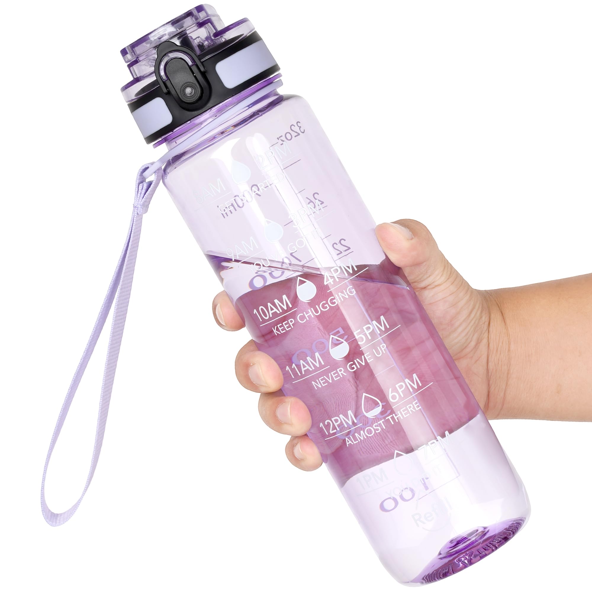 OLDLEY Water Bottle, 32oz Motivational Sports Water Bottle with Time Marker - Times to Drink - Tritan, BPA Free, Wide Mouth Leakproof, Clear (1 Bottle)