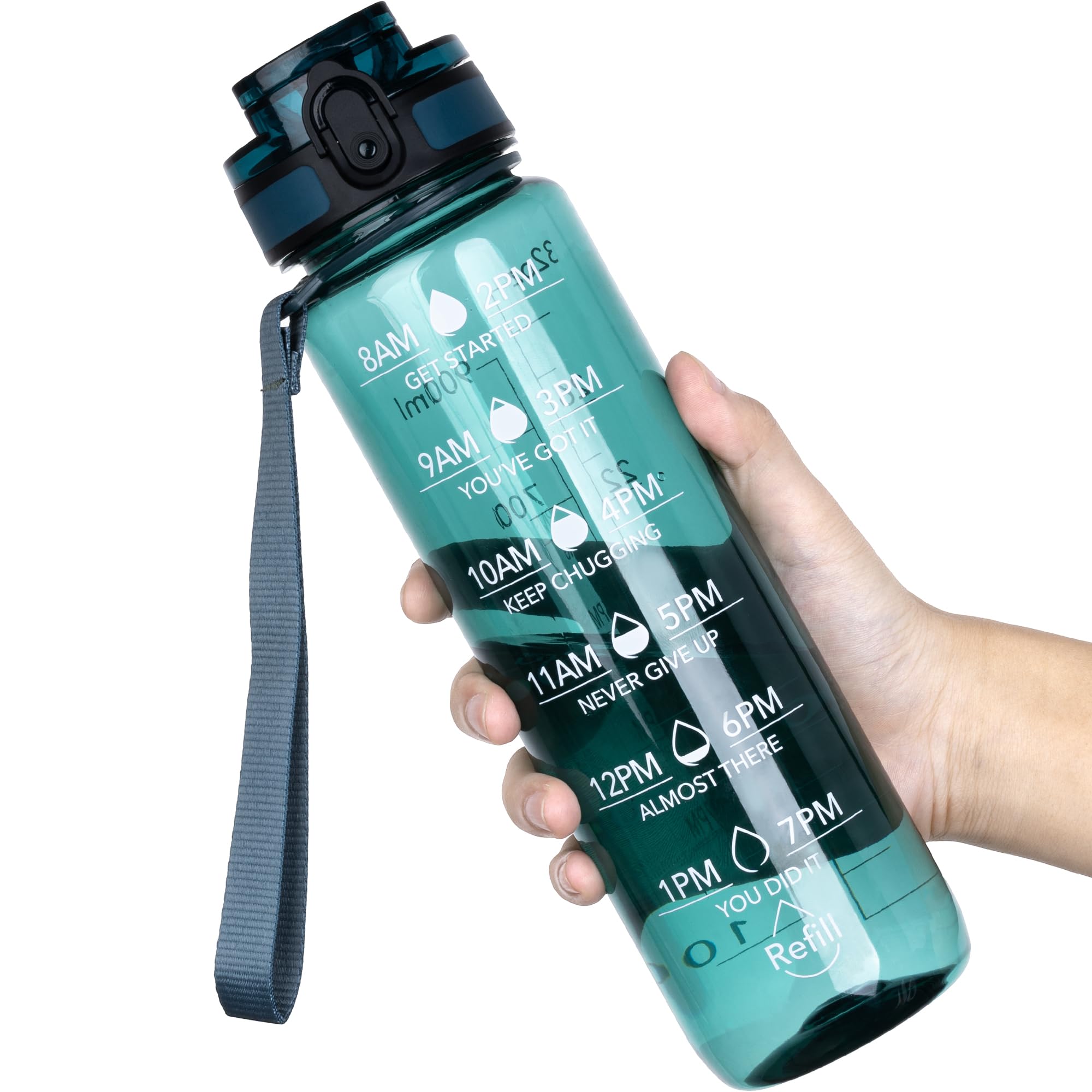 OLDLEY Water Bottle, 32oz Motivational Sports Water Bottle with Time Marker - Times to Drink - Tritan, BPA Free, Wide Mouth Leakproof, Clear (1 Bottle)