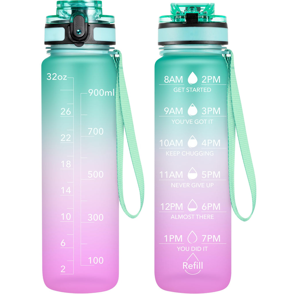 OLDLEY Water Bottle, 32oz Motivational Sports Water Bottle with Time Marker - Times to Drink - Tritan, BPA Free, Wide Mouth Leakproof, Clear (1 Bottle)