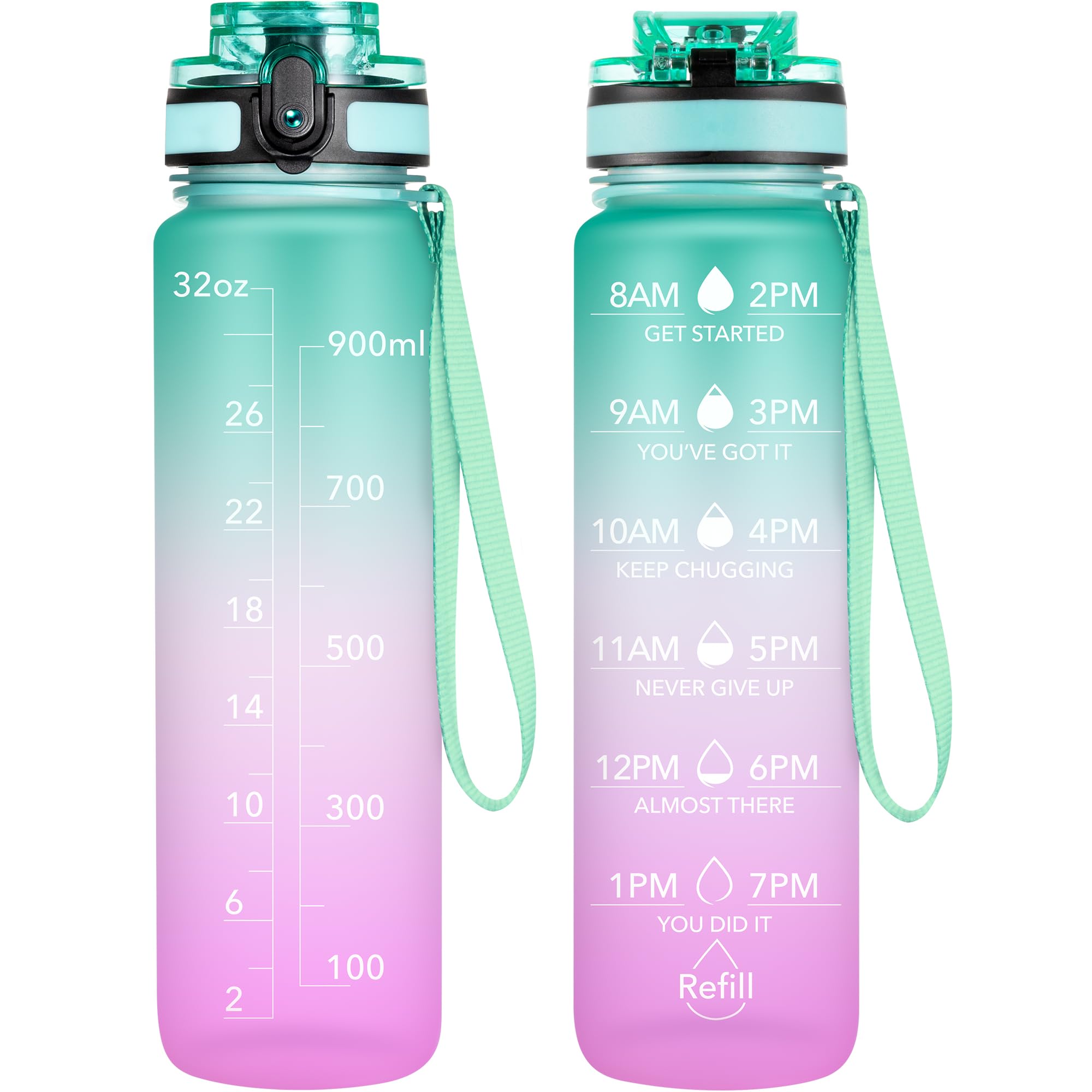 OLDLEY Water Bottle, 32oz Motivational Sports Water Bottle with Time Marker - Times to Drink - Tritan, BPA Free, Wide Mouth Leakproof, Clear (1 Bottle)