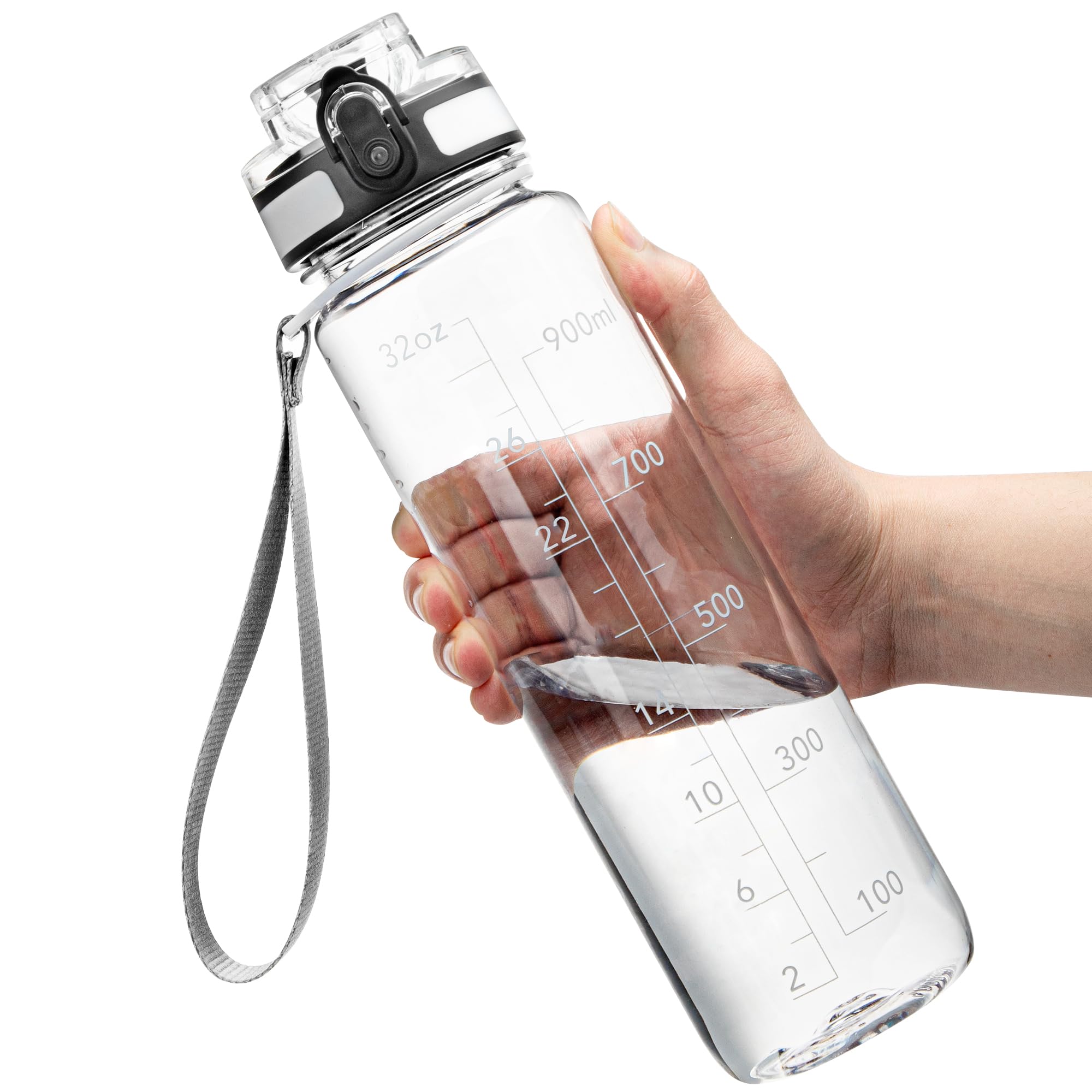 OLDLEY Water Bottle, 32oz Motivational Sports Water Bottle with Time Marker - Times to Drink - Tritan, BPA Free, Wide Mouth Leakproof, Clear (1 Bottle)