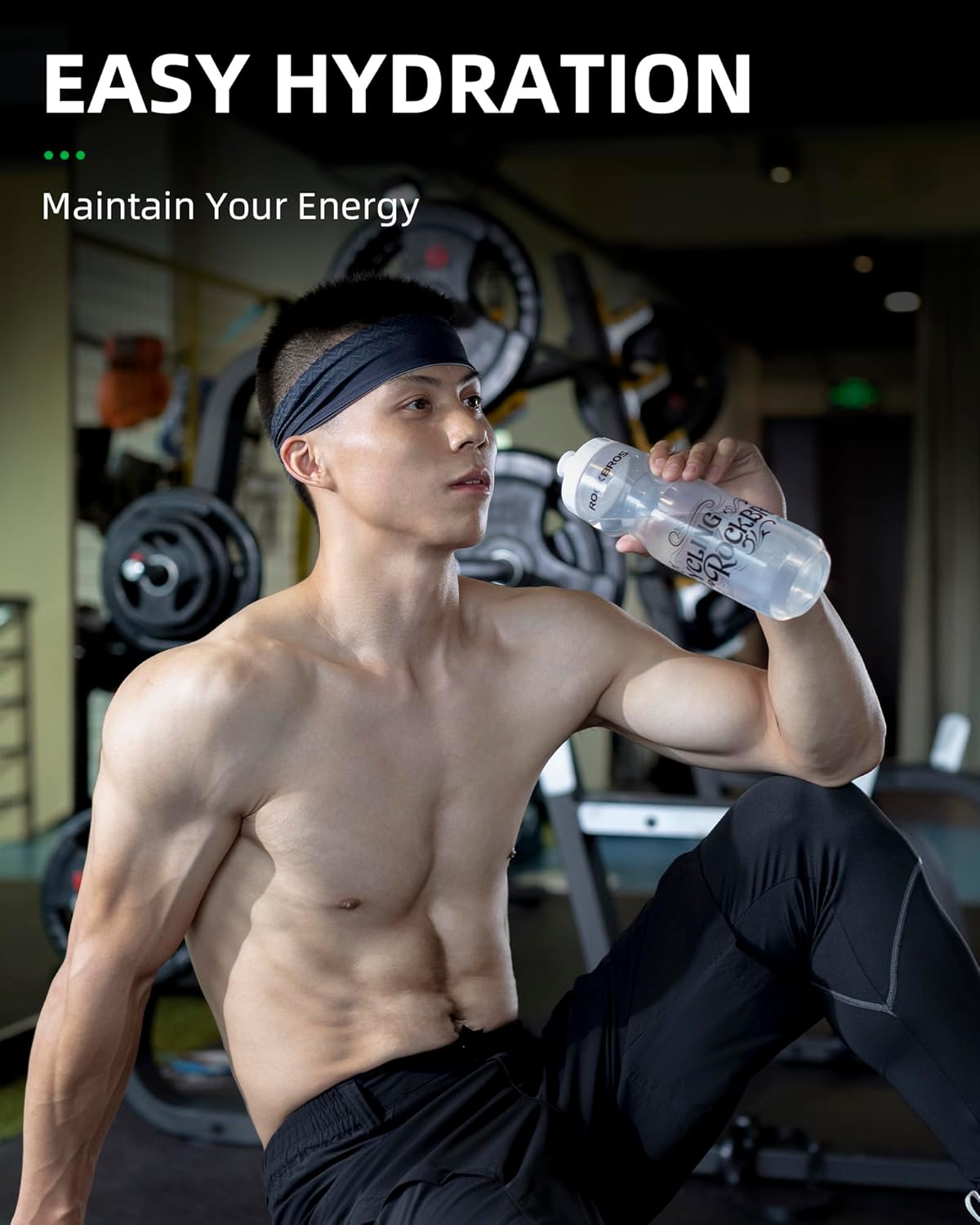 ROCKBROS Cycling Water Bottle, 20-25oz Squeeze Sports Water Bottle, BPA-Free (20oz Black Grey)