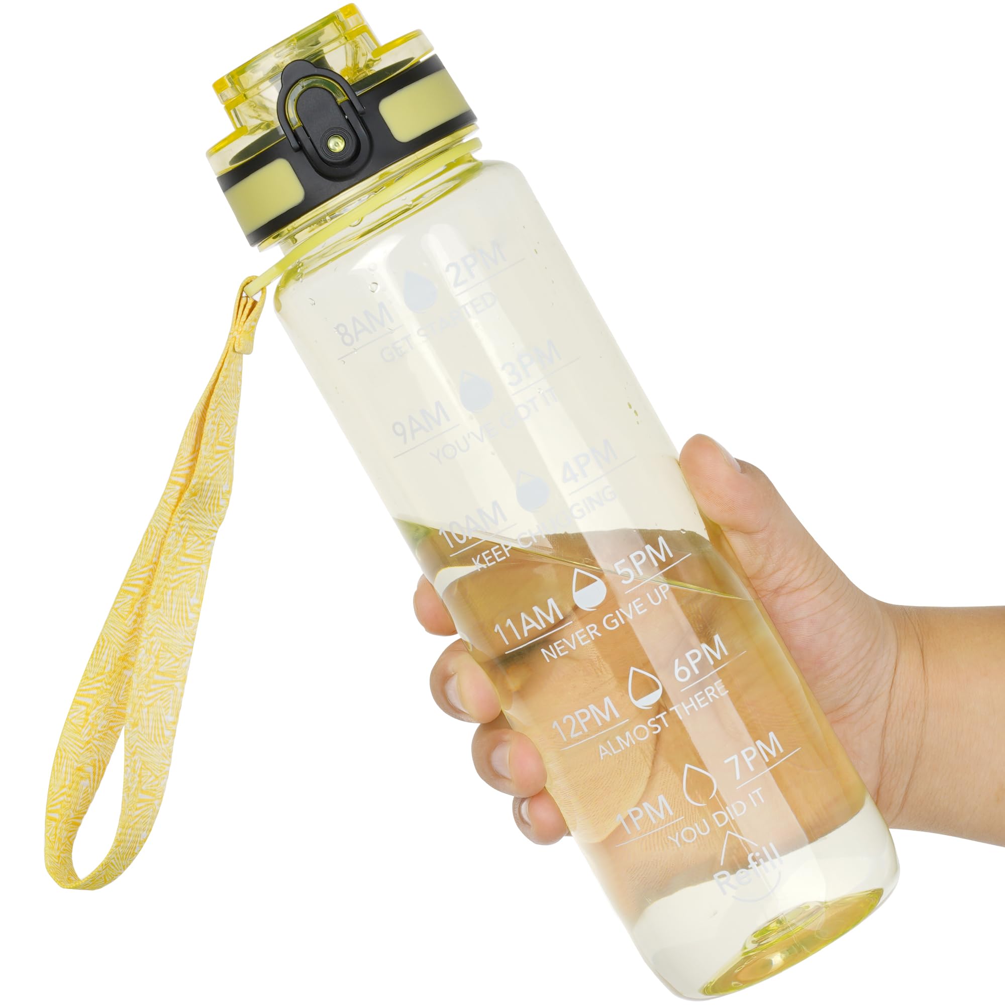OLDLEY Water Bottle, 32oz Motivational Sports Water Bottle with Time Marker - Times to Drink - Tritan, BPA Free, Wide Mouth Leakproof, Clear (1 Bottle)