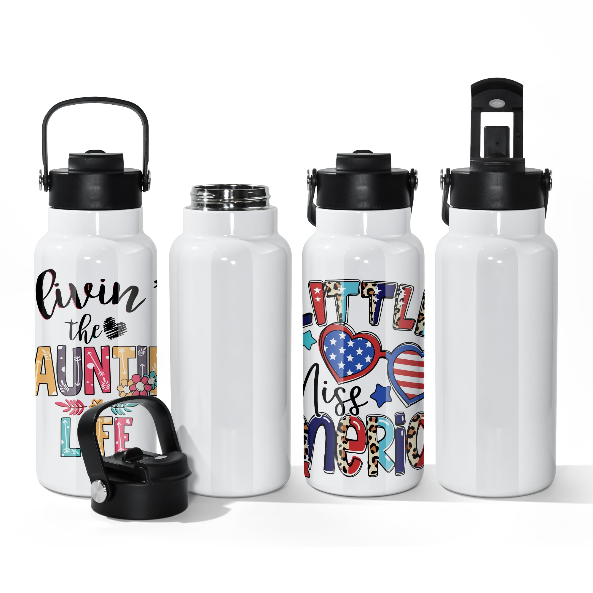 AGH 32 oz Sublimation Water Bottle Blanks, 8 Pack Double Wall Vacuum Flask Stainless Steel Sublimation Tumbler blank Sports Wide Mouth Water Bottle with Straw and Portable Handle