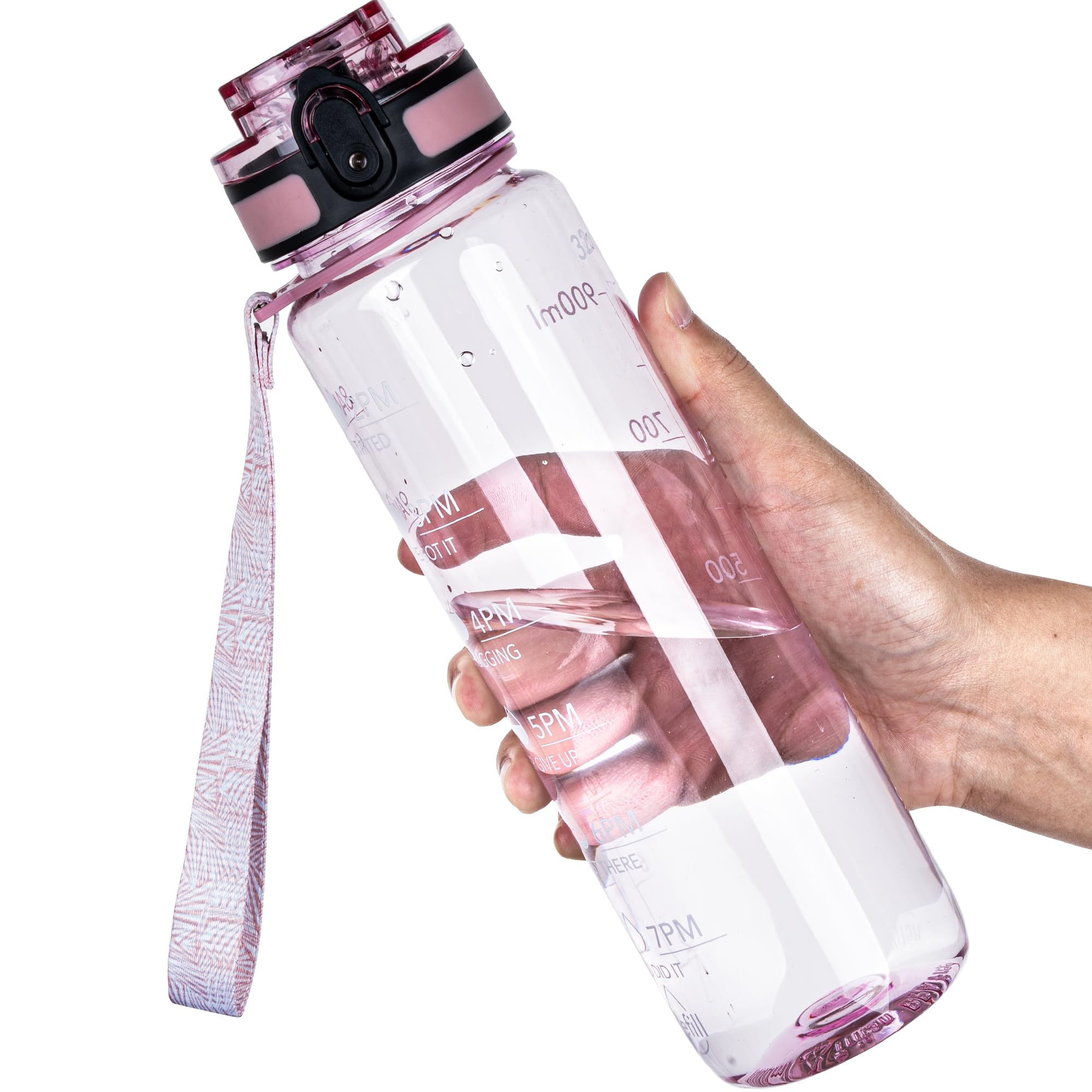 OLDLEY Water Bottle, 32oz Motivational Sports Water Bottle with Time Marker - Times to Drink - Tritan, BPA Free, Wide Mouth Leakproof, Clear (1 Bottle)