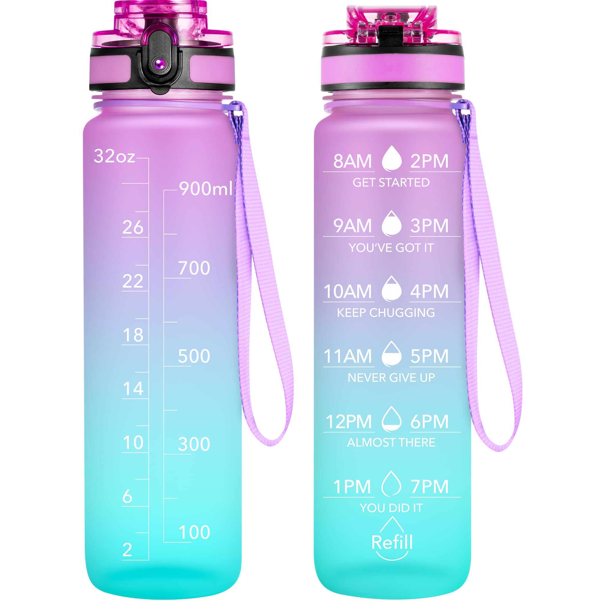 OLDLEY Water Bottle, 32oz Motivational Sports Water Bottle with Time Marker - Times to Drink - Tritan, BPA Free, Wide Mouth Leakproof, Clear (1 Bottle)