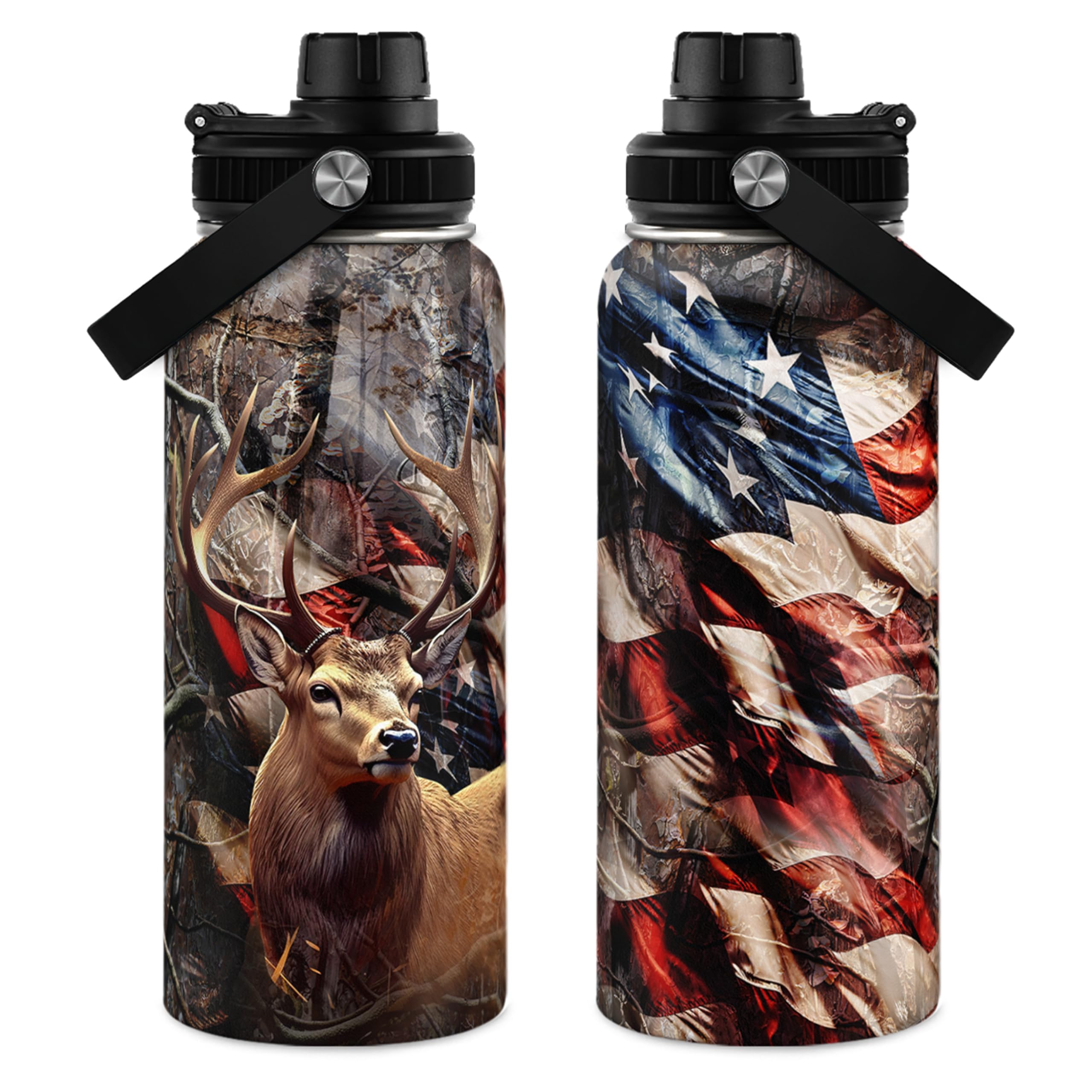 Soccer Water Bottle with Lid - 32oz Insulated Stainless Steel Sport Bottles - Gift for Men Soccer Player Fan Coach