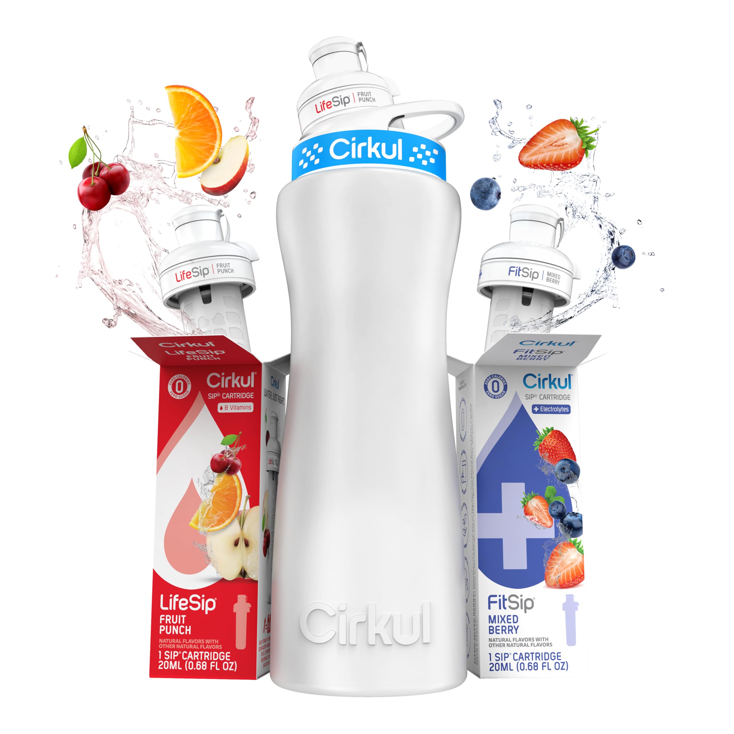 Cirkul 32oz. Rose Gold Stainless Steel Water Bottle Starter Kit with Rose Gold Lid and 2 Flavor Cartridges (1 LifeSip Strawberry, 1 GoSip Passion Fruit Dragon Fruit) No Sugar, Zero Calorie Drink Mix