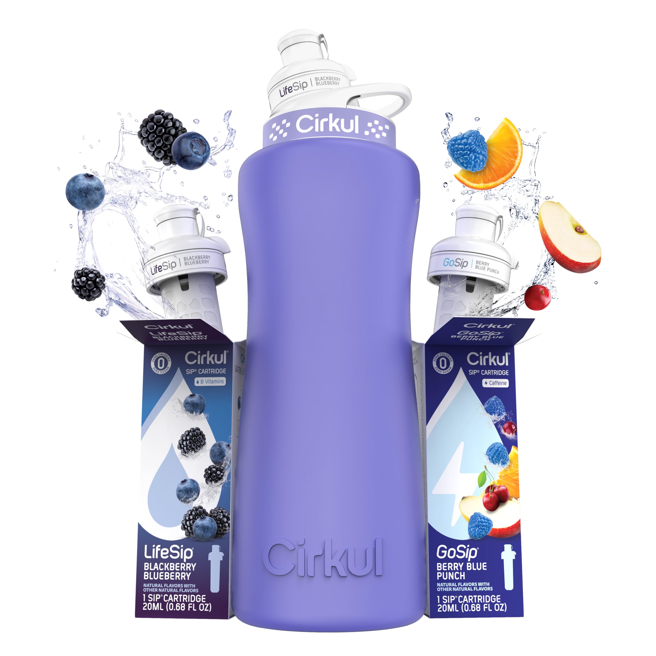 Cirkul 32oz. Rose Gold Stainless Steel Water Bottle Starter Kit with Rose Gold Lid and 2 Flavor Cartridges (1 LifeSip Strawberry, 1 GoSip Passion Fruit Dragon Fruit) No Sugar, Zero Calorie Drink Mix