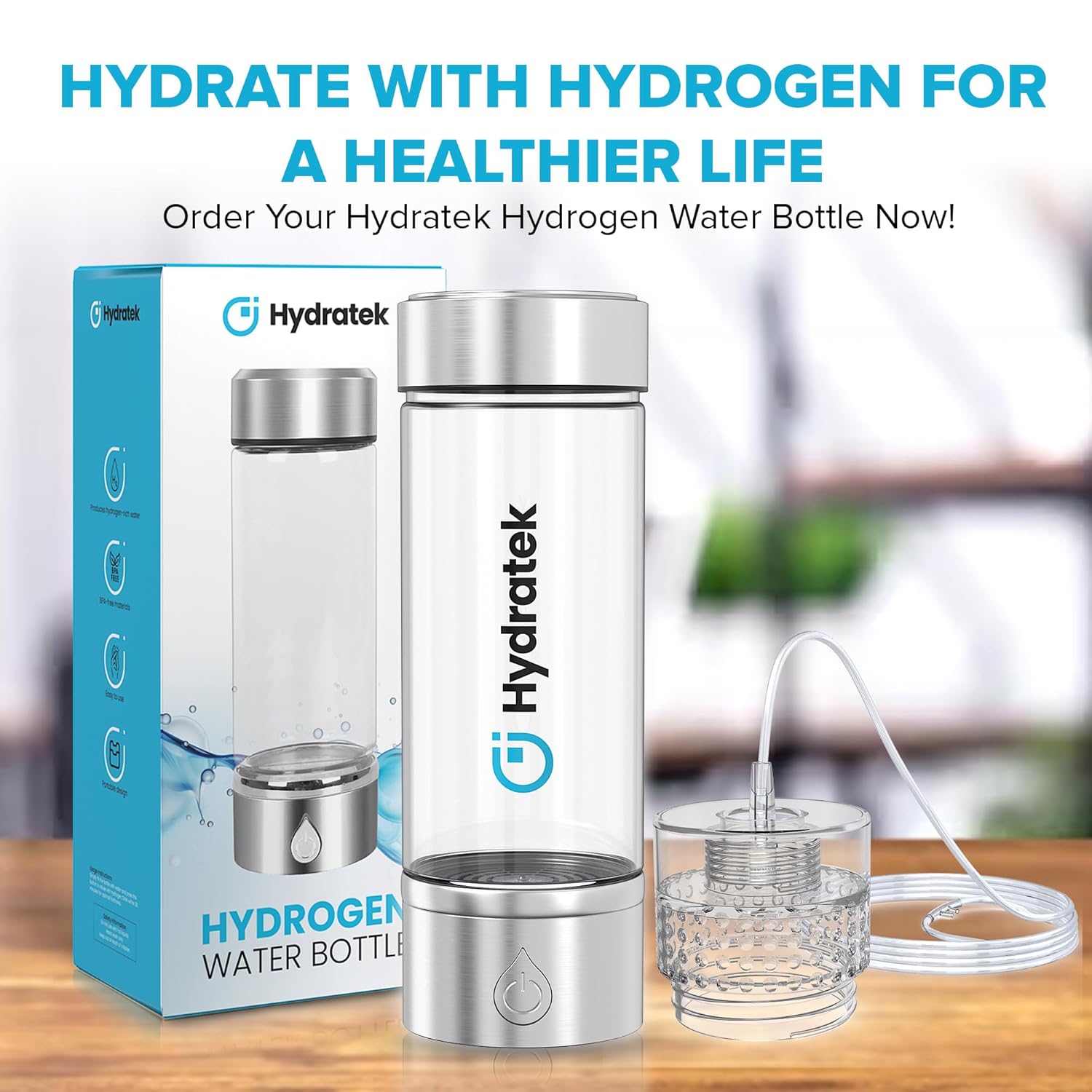 Hydrogen Water Bottle Generator with SPE/PEM Technology, Ionized Water Bottle, Portable Hydrogen Water Ionizer Machine 420 ml for Gym, Hiking, Cycling, Running & Outdoor Use