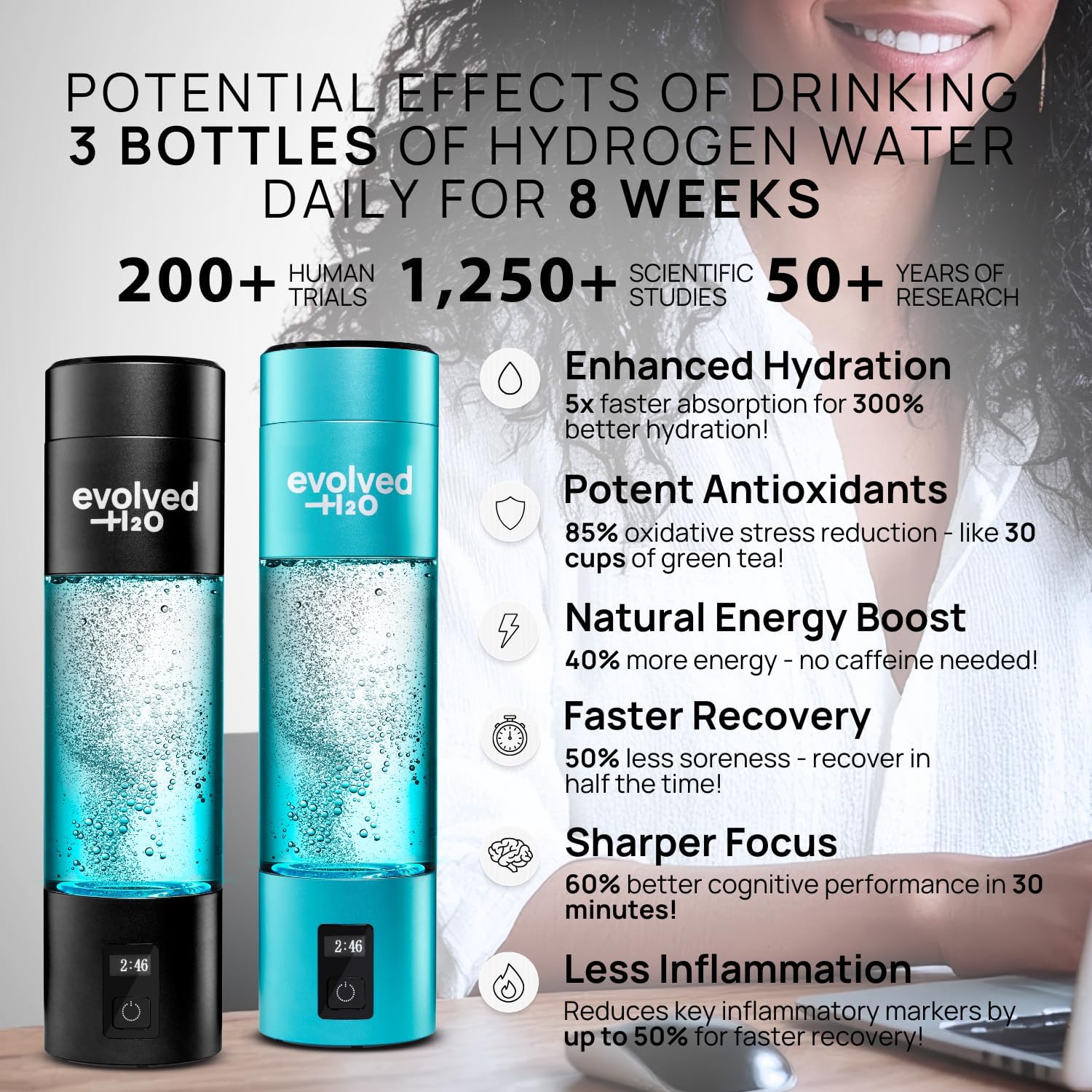 Certified Hydrogen Water Bottle Generator I 6200 PPB Portable Ionizer I SPE PEM Electrolysis I Rechargeable I BPA-Free I Enhance Hydration & Wellness I 270ml (Black)