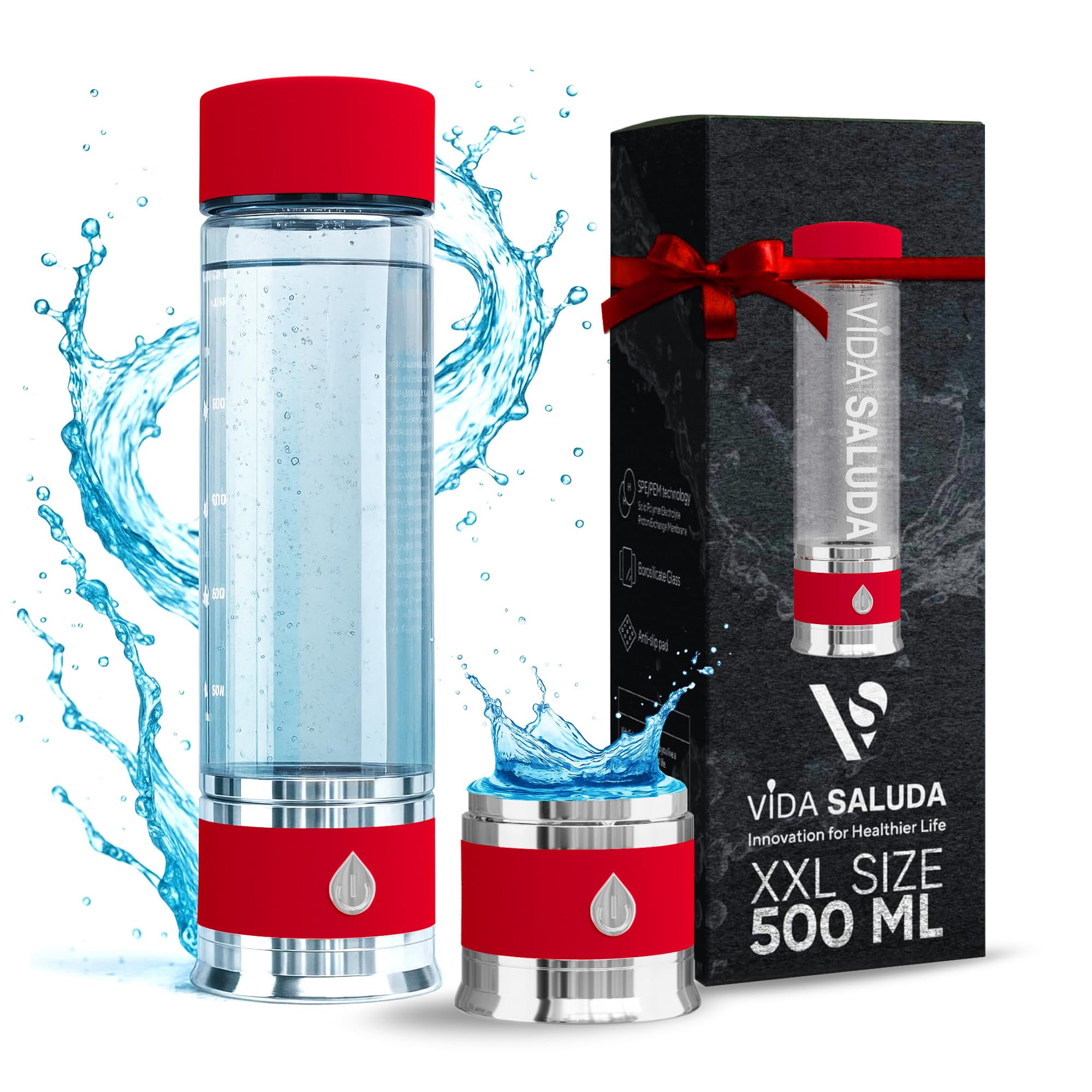 Ionized Hydrogen Rich Water Bottle with Generator in 3 Mins, USB Rechargeable Portable Glass Bottle with Advanced SPE PEM Technology for Gym, Office, Travel & Workout | 500ml | Black