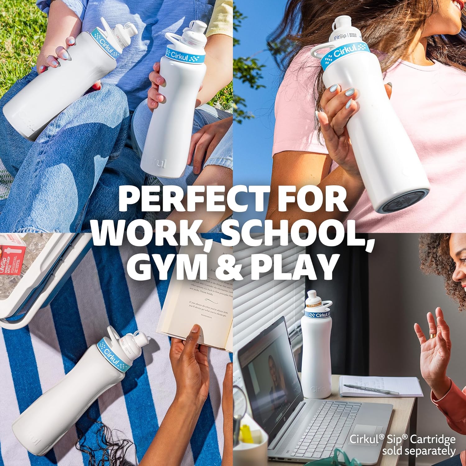 Cirkul 32oz. Rose Gold Stainless Steel Water Bottle Starter Kit with Rose Gold Lid and 2 Flavor Cartridges (1 LifeSip Strawberry, 1 GoSip Passion Fruit Dragon Fruit) No Sugar, Zero Calorie Drink Mix